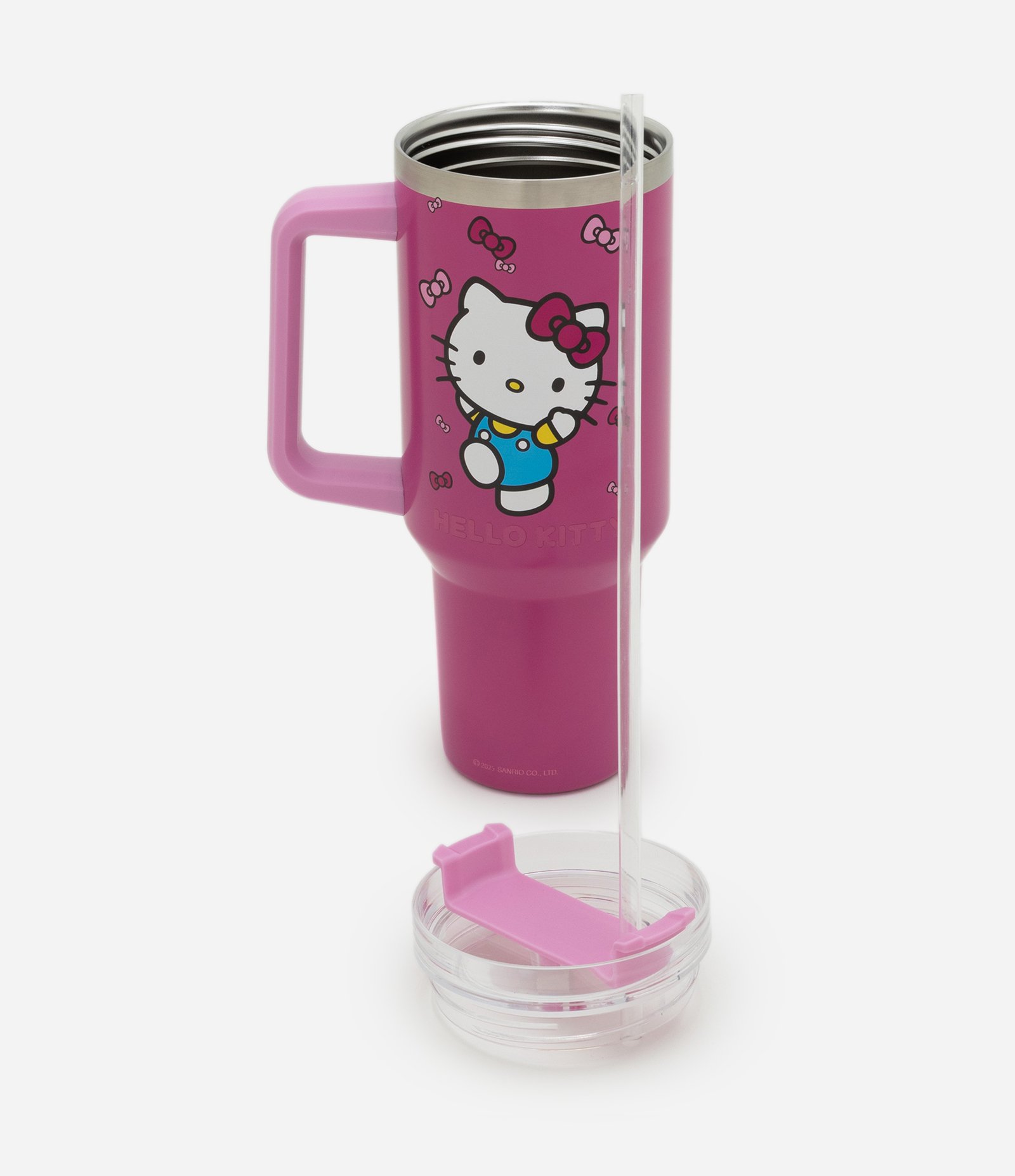 Copo Térmico com Alça e Canudo Reutilizável Estampa Hello Kitty 1,2L Rosa 4
