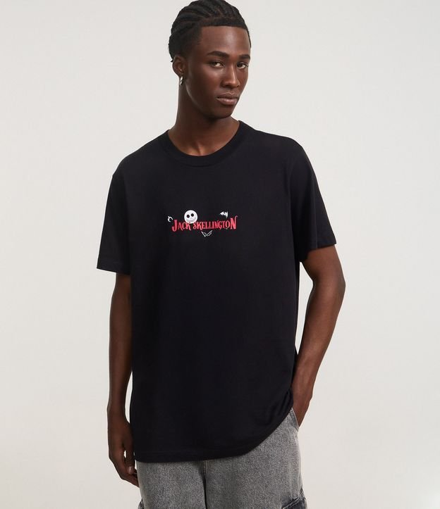 Camiseta Comfort em Algodão com Estampa Jack Skellington Preto