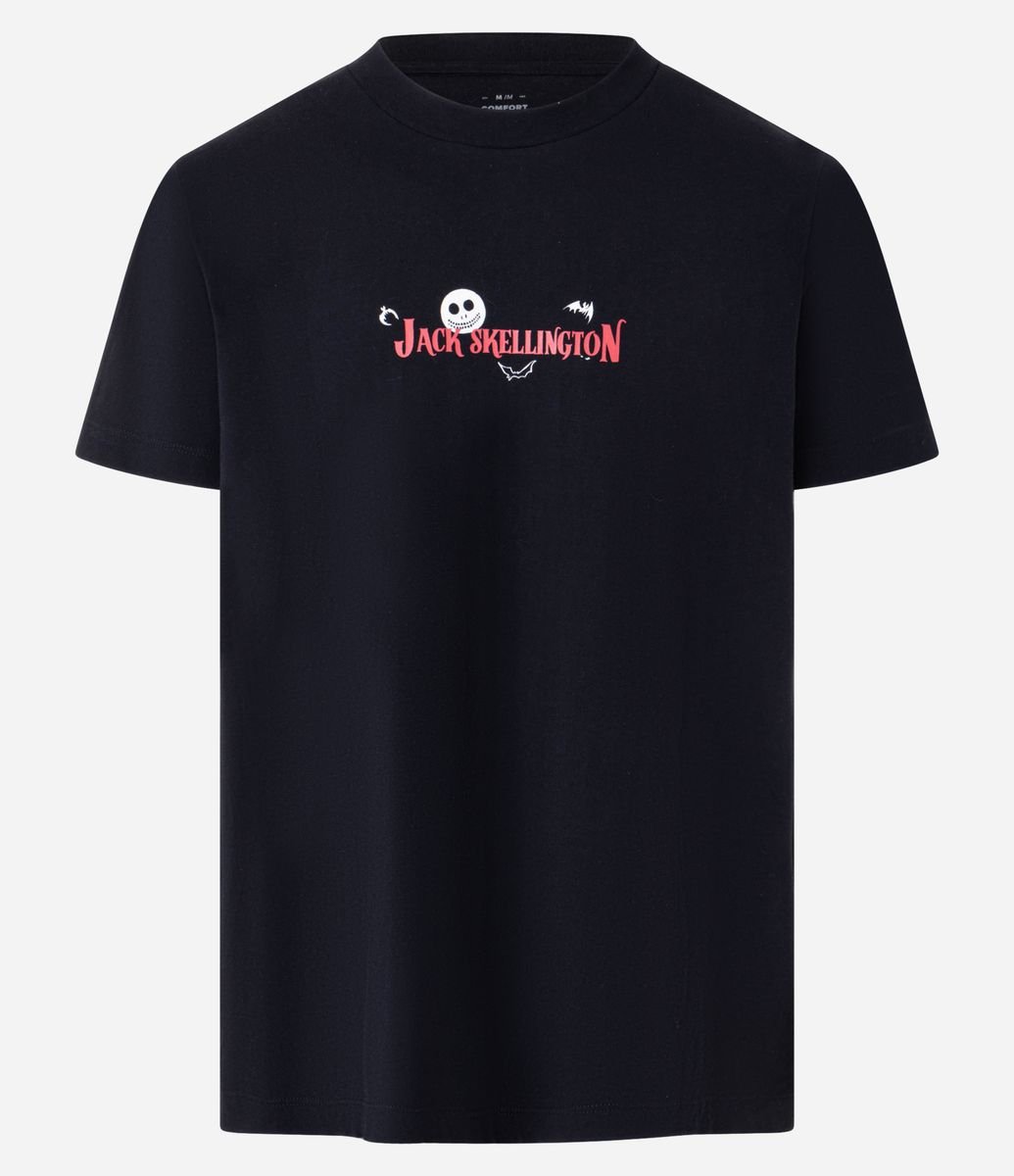 Camiseta Comfort em Algodão com Estampa Jack Skellington Preto