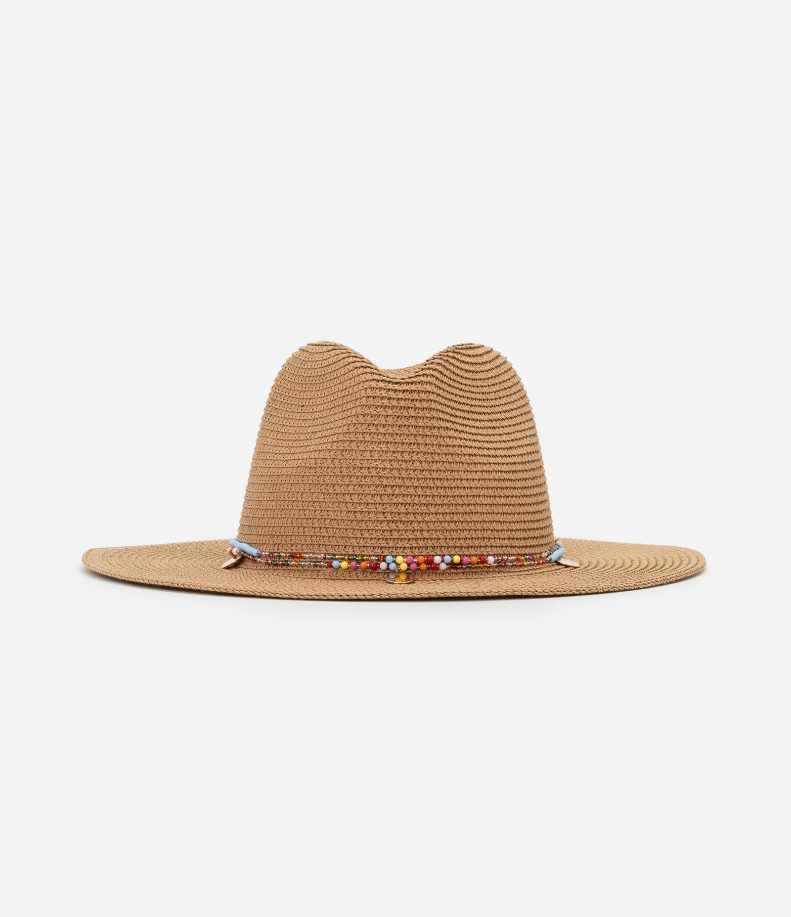 Chapéu Panamá com Aviamento de Miçangas e Medalhas Bege 2