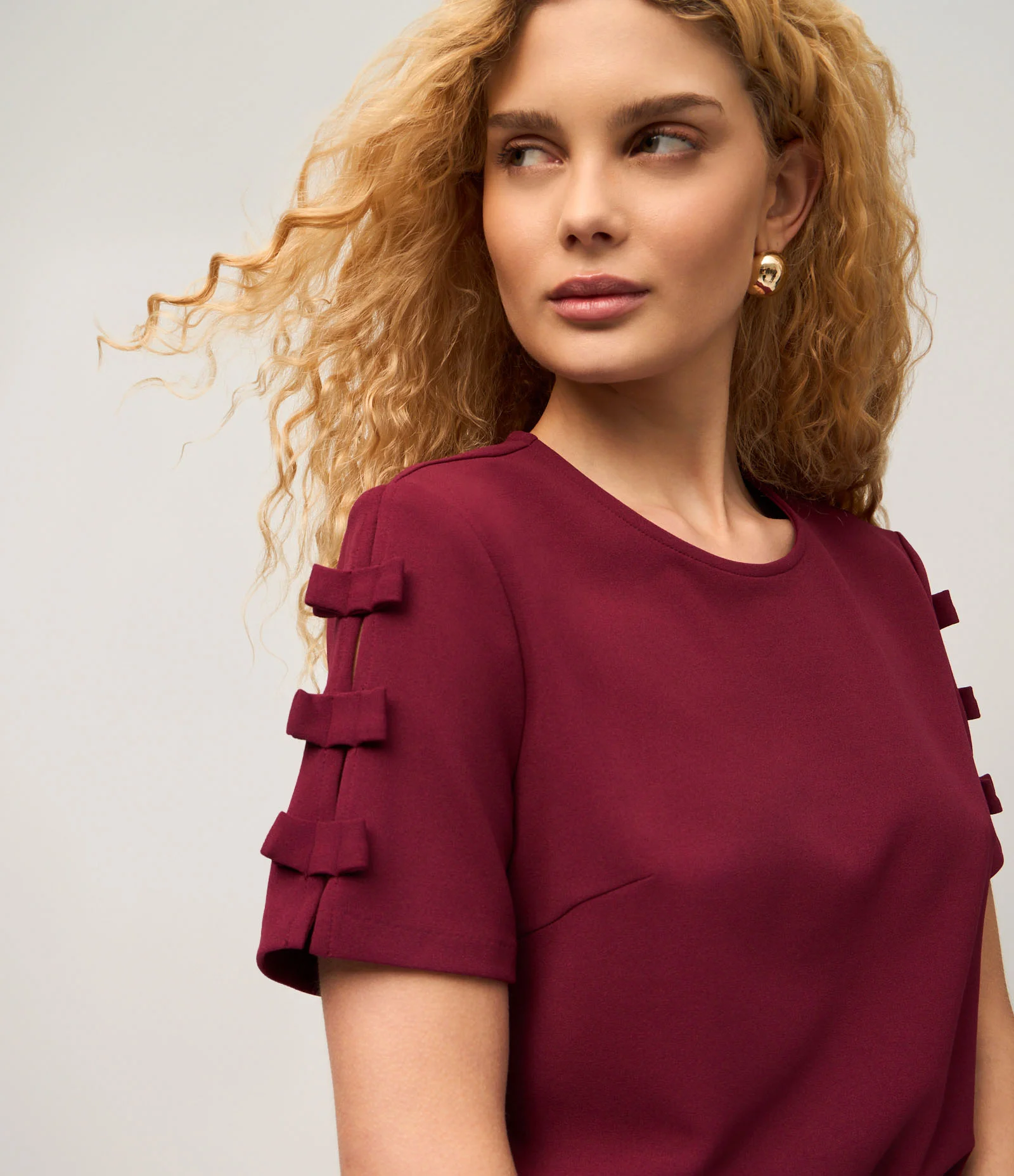 Blusa em Crepe com Lacinhos na Manga Bordô 1