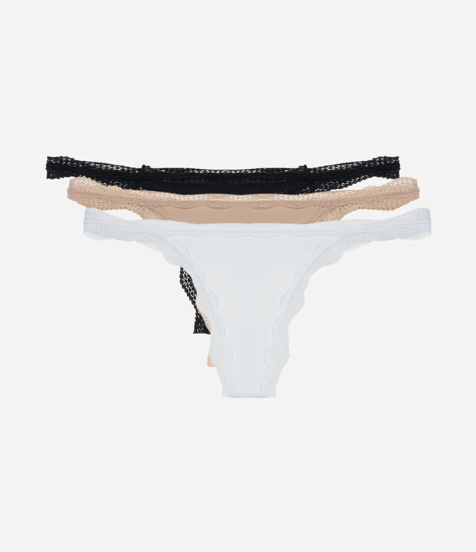 Kit 03 Calcinhas String Fio em Microfibra com Renda Branco/Bege/Preto 1