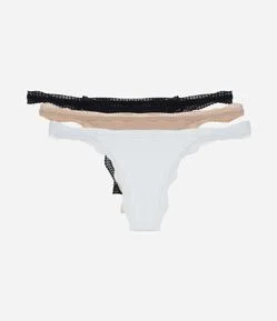 Kit 03 Calcinhas String Fio em Microfibra com Renda