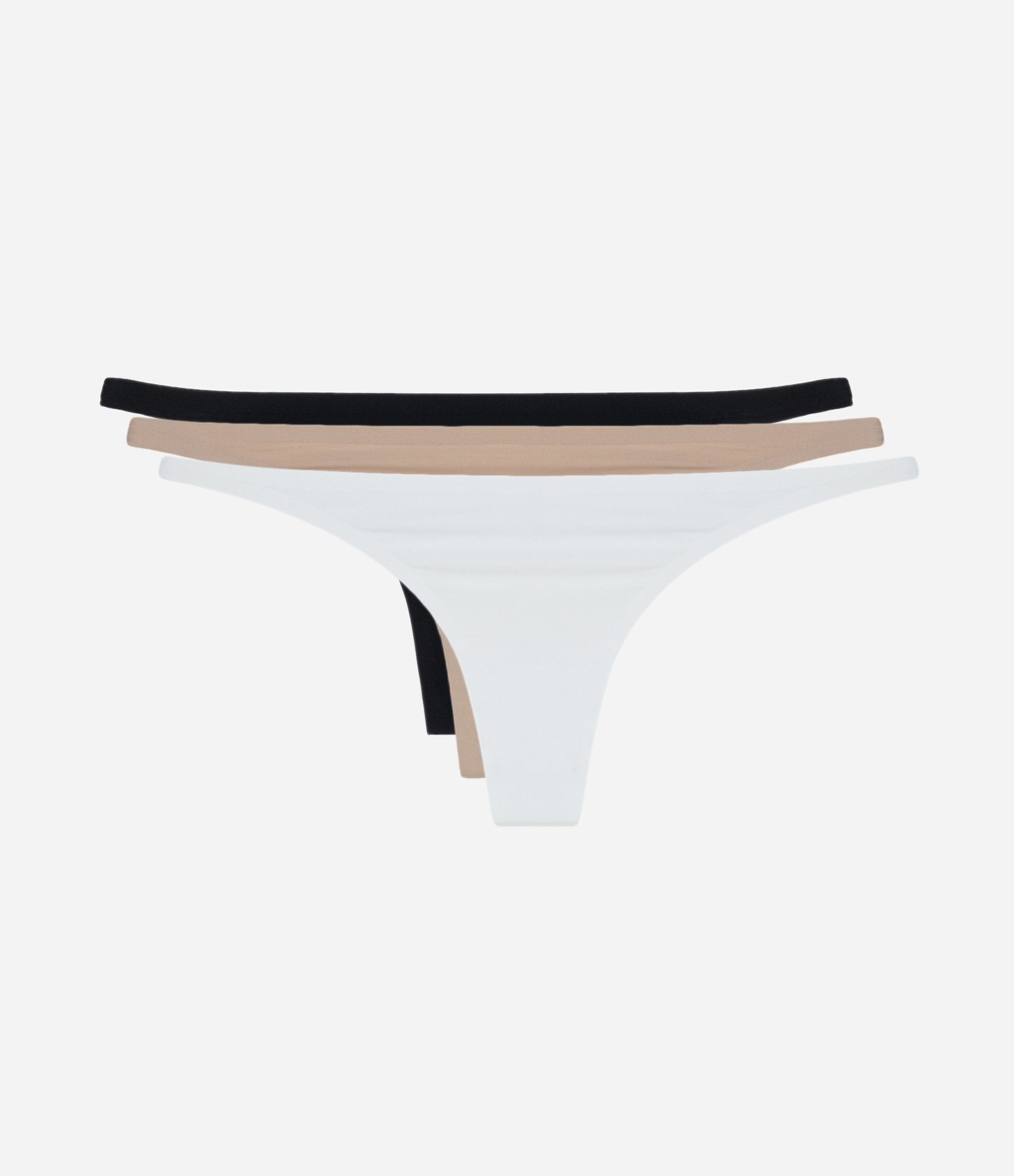 Kit 03 Calcinhas String Fio em Microfibra com Corte a Fio Branco/Preto/Bege 1