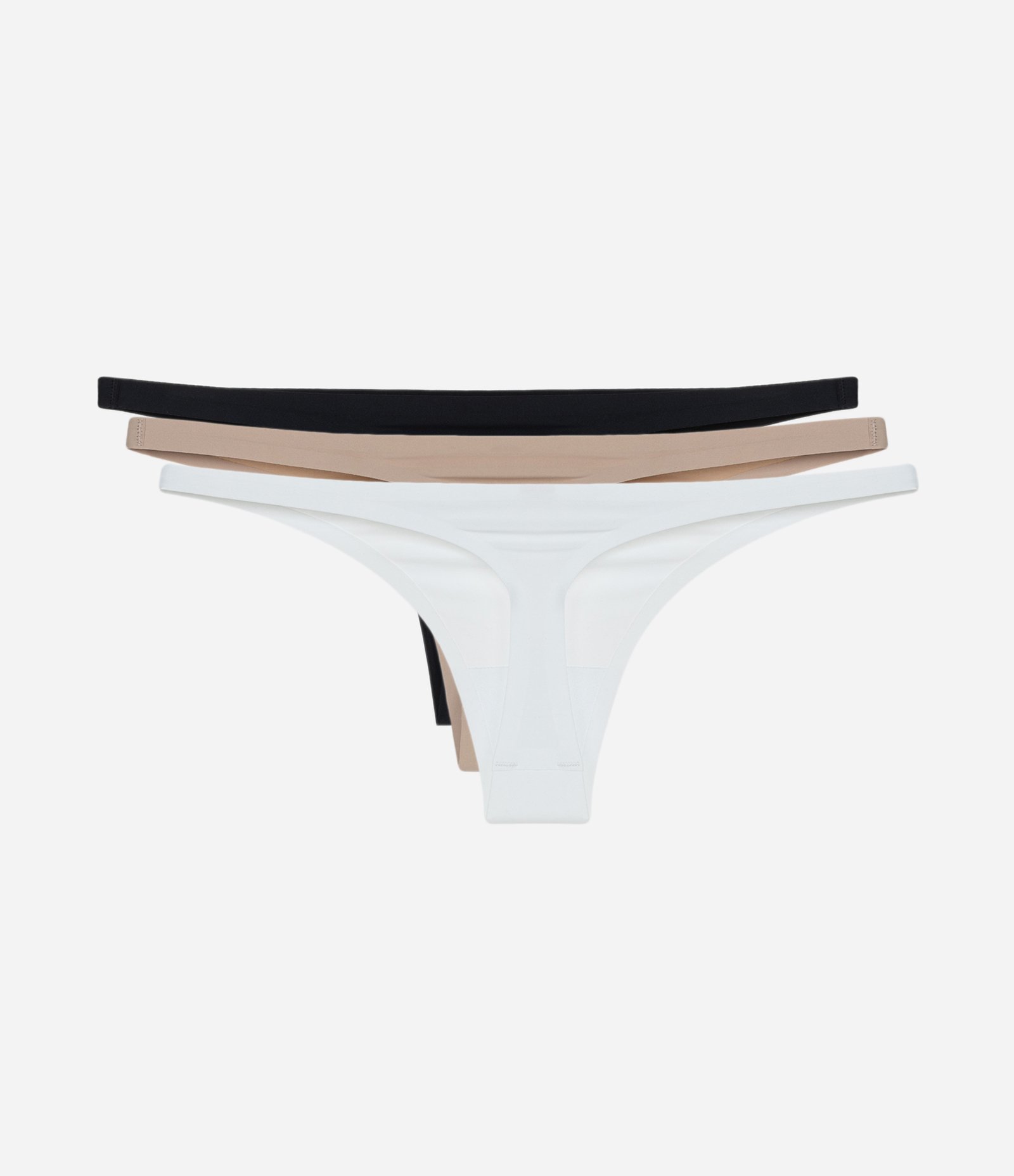 Kit 03 Calcinhas String Fio em Microfibra com Corte a Fio Branco/Preto/Bege 2