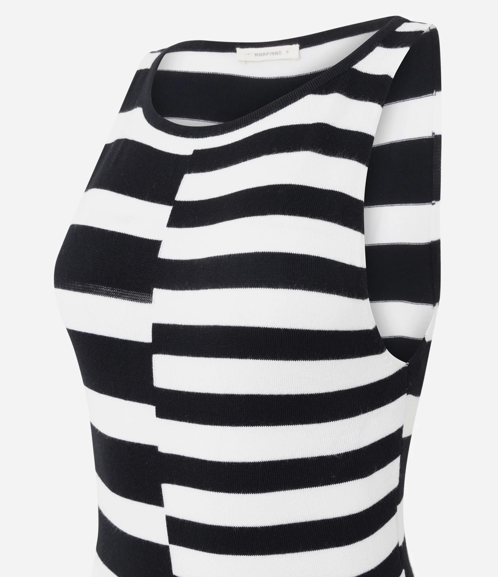 Vestido New Midi em Tricô com Estampa de Listras Branco/Preto 2