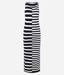 Vestido New Midi em Tricô com Estampa de Listras