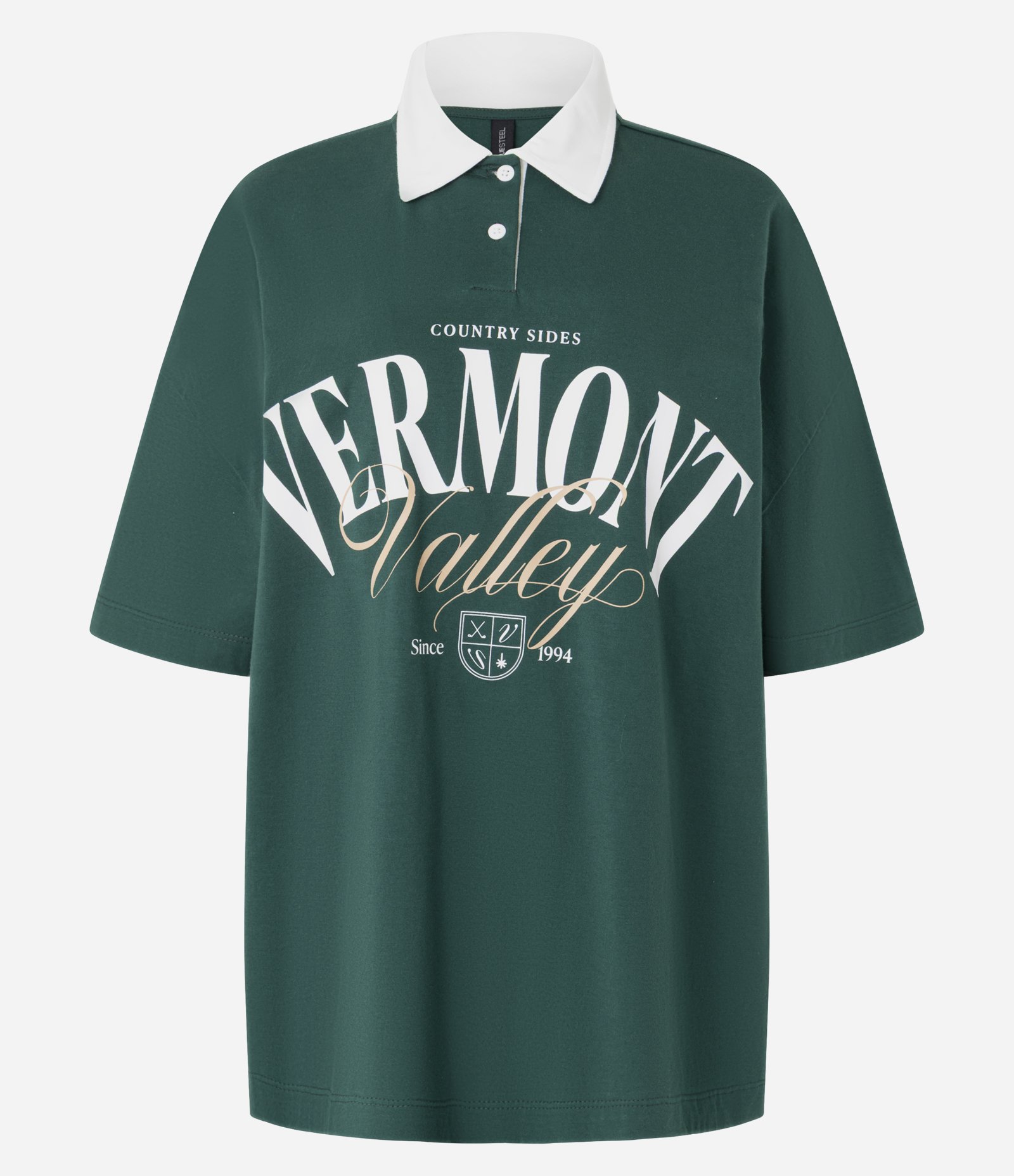 Camisa Polo Over em Algodão com Estampa Lettering Vermont Verde 5
