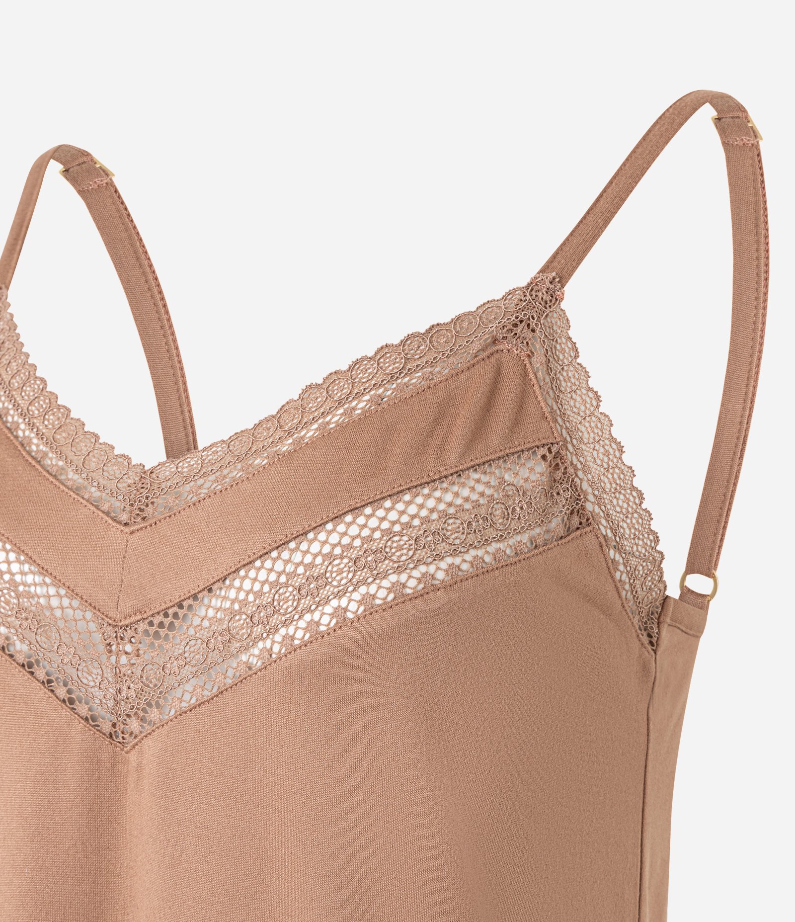 Camisola Curta com Alcinhas e Entremeios de Renda Bege 2