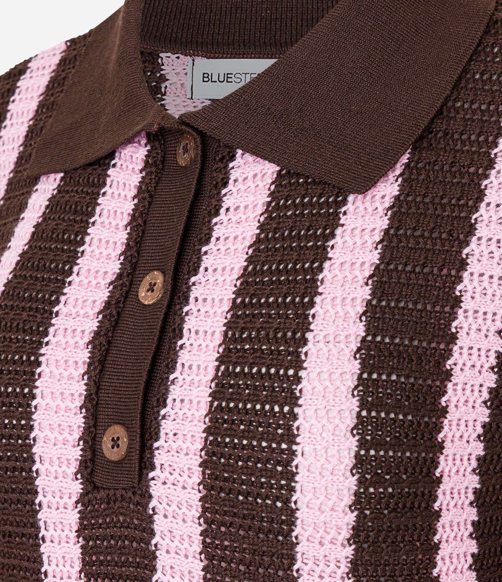 Blusa em Tricô com Gola Polo e Listras Verticais Marrom/Rosa 6