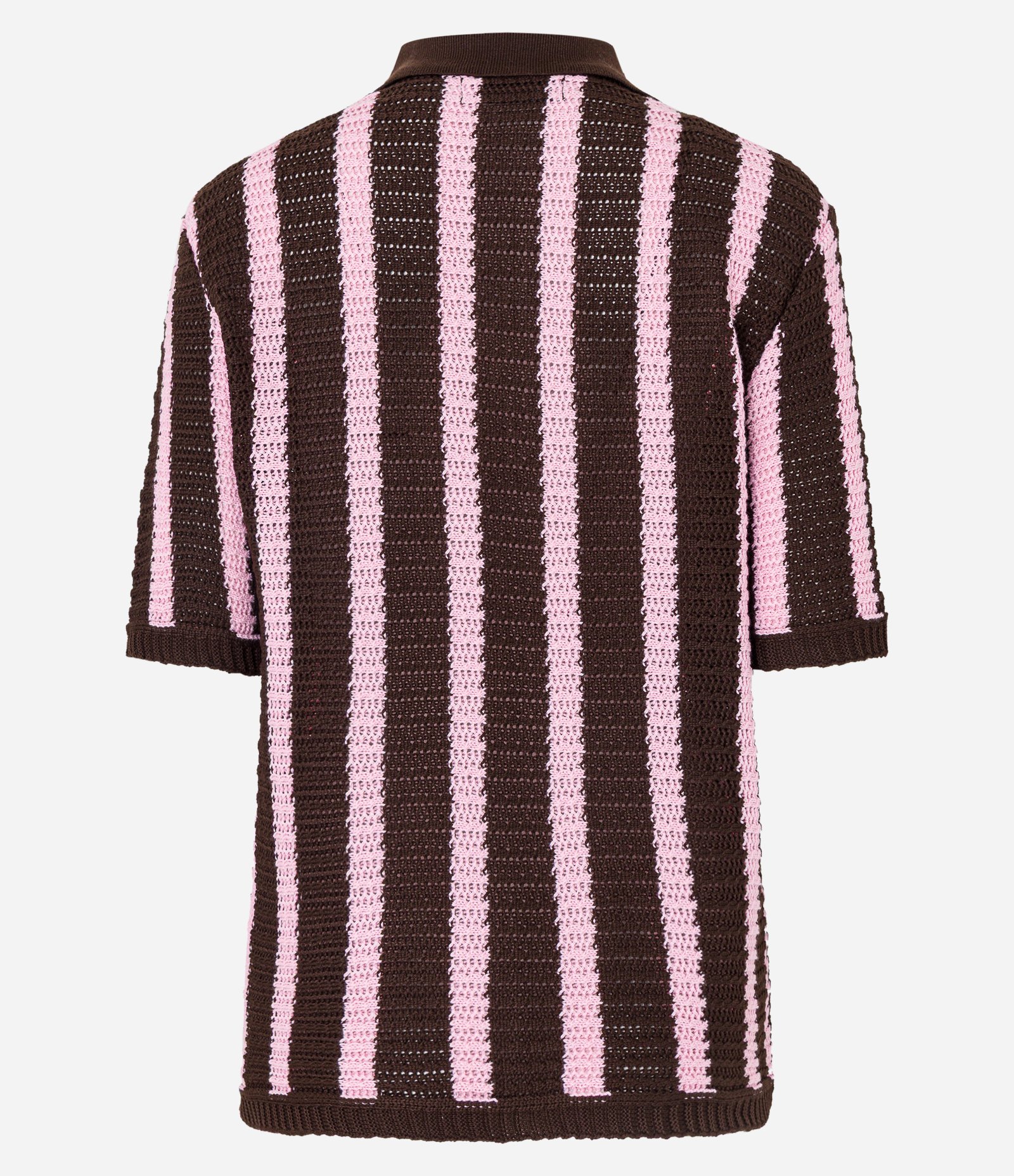Blusa em Tricô com Gola Polo e Listras Verticais Marrom/Rosa 7