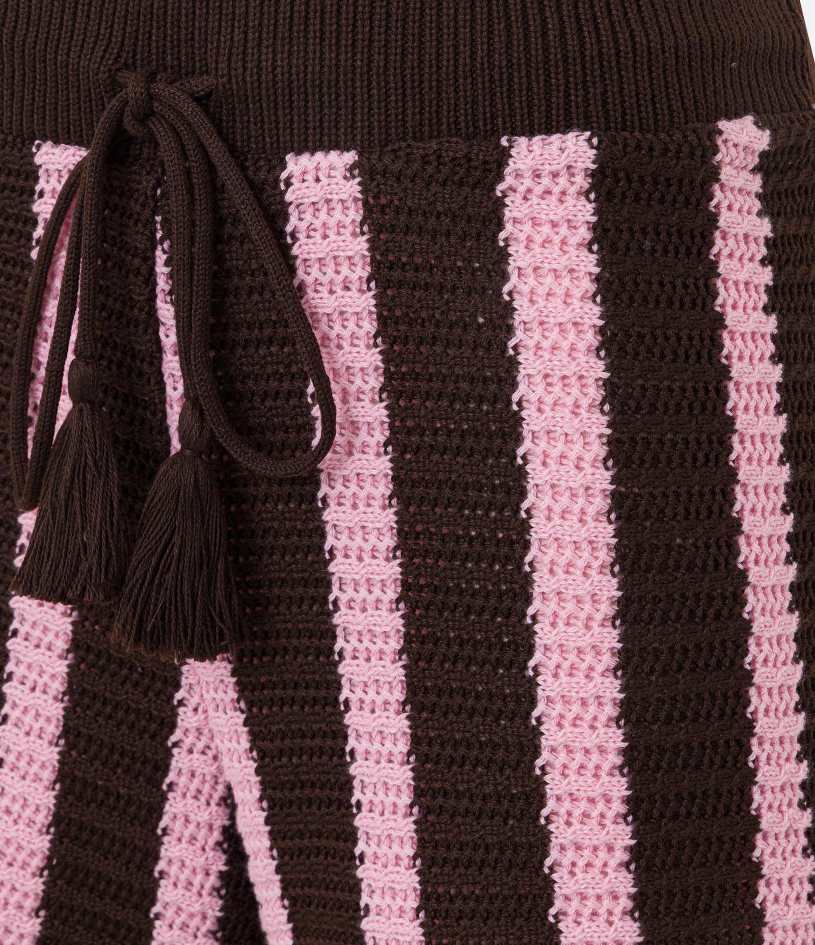 Short Cintura Alta em Tricô com Listras e Amarração Marrom/Rosa 6