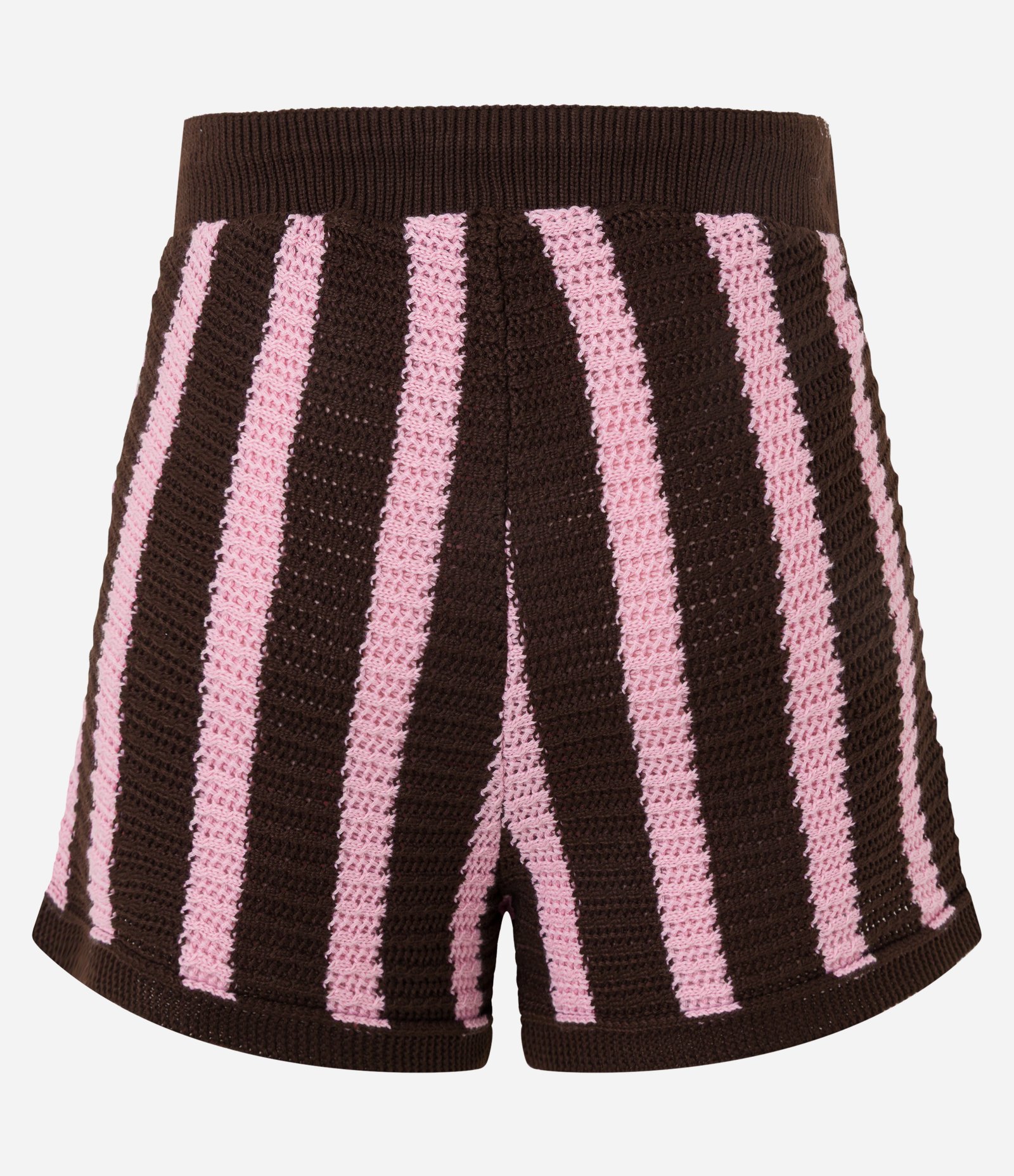 Short Cintura Alta em Tricô com Listras e Amarração Marrom/Rosa 7