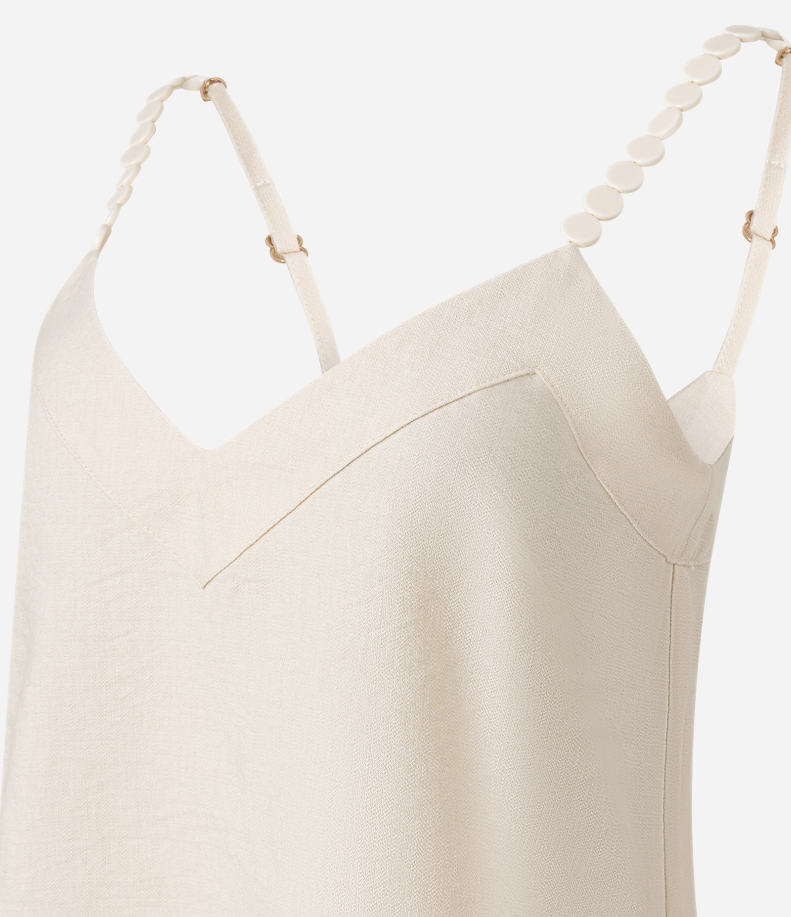 Blusa em Viscose com Decote V e Bolinhas na Alça Bege 6