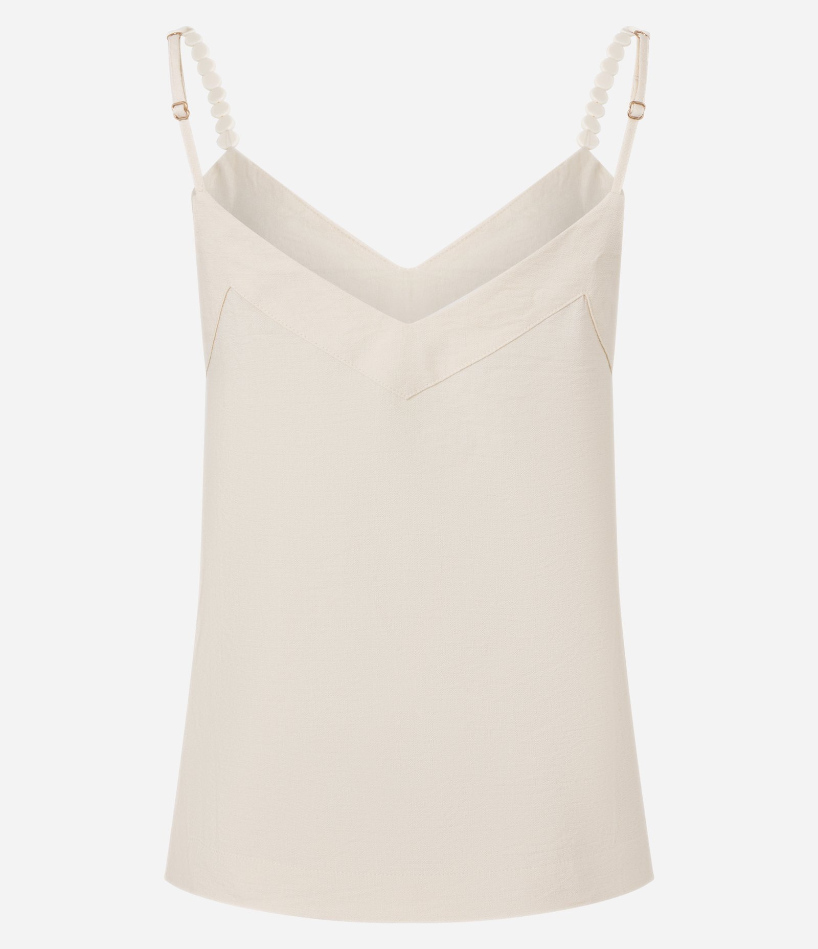 Blusa em Viscose com Decote V e Bolinhas na Alça Bege 7