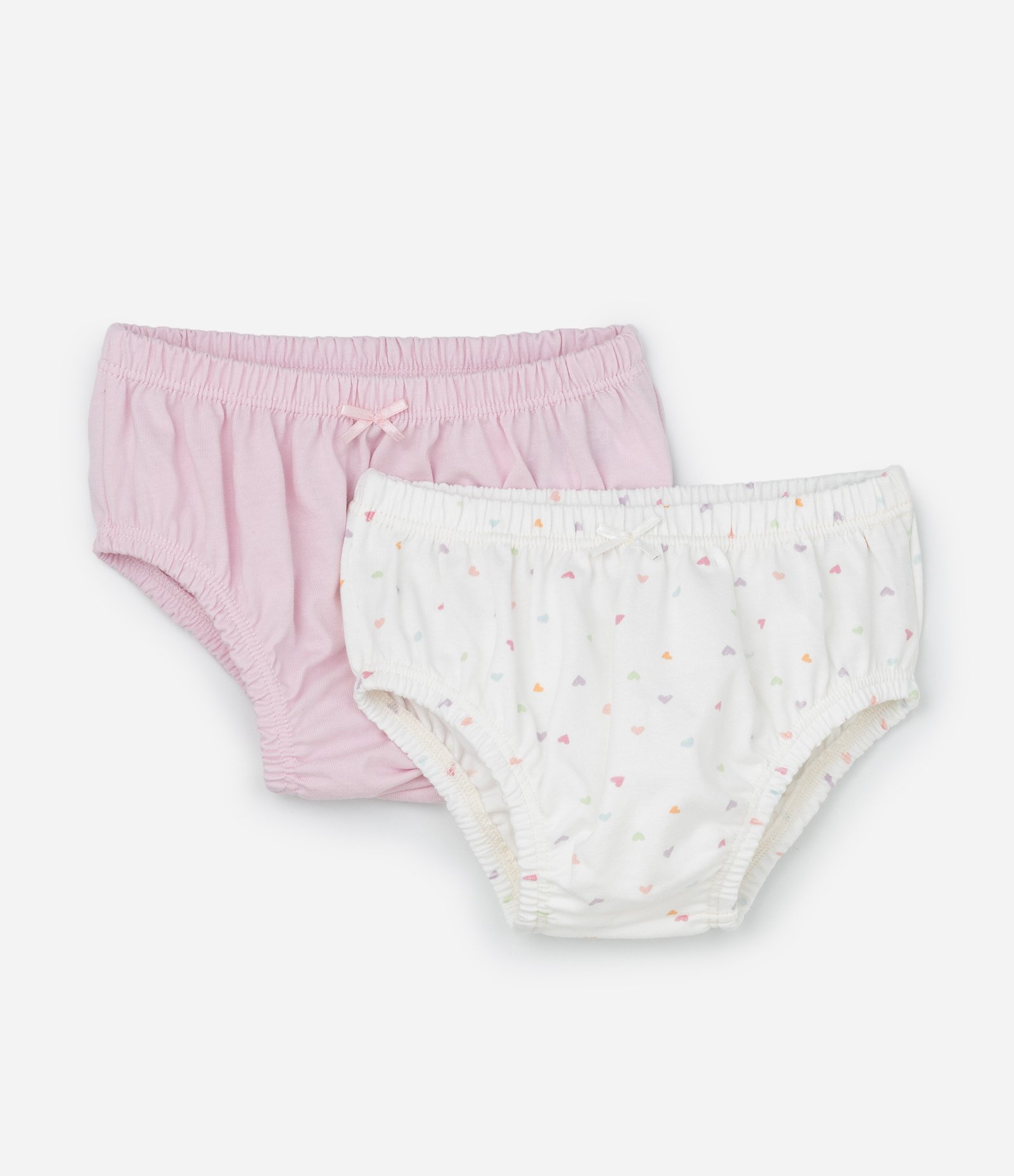 Kit 02 Calcinhas Infantis em Algodão Estampadas - Tam 0 a 12 Meses Rosa/Bege 1