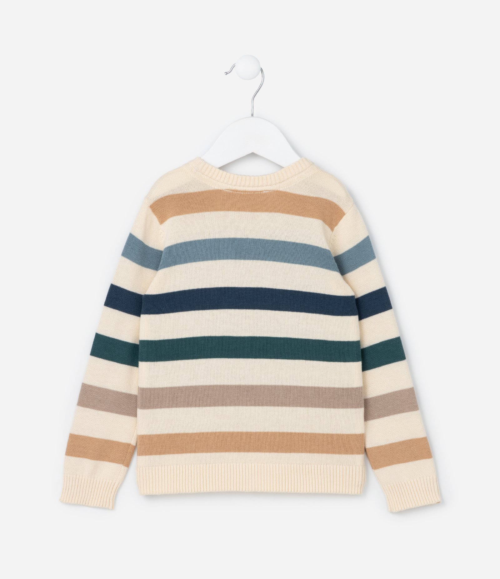 Casaco Infantil em Tricô com Listras Largas Coloridas – Tam 1 a 5/6 Anos Bege 2