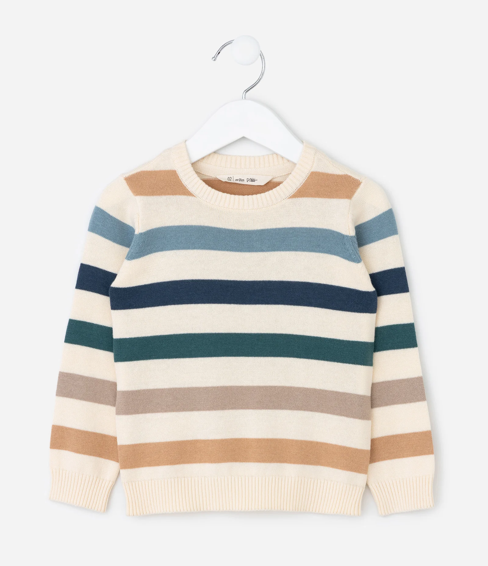 Casaco Infantil em Tricô com Listras Largas Coloridas – Tam 1 a 5/6 Anos Bege 2