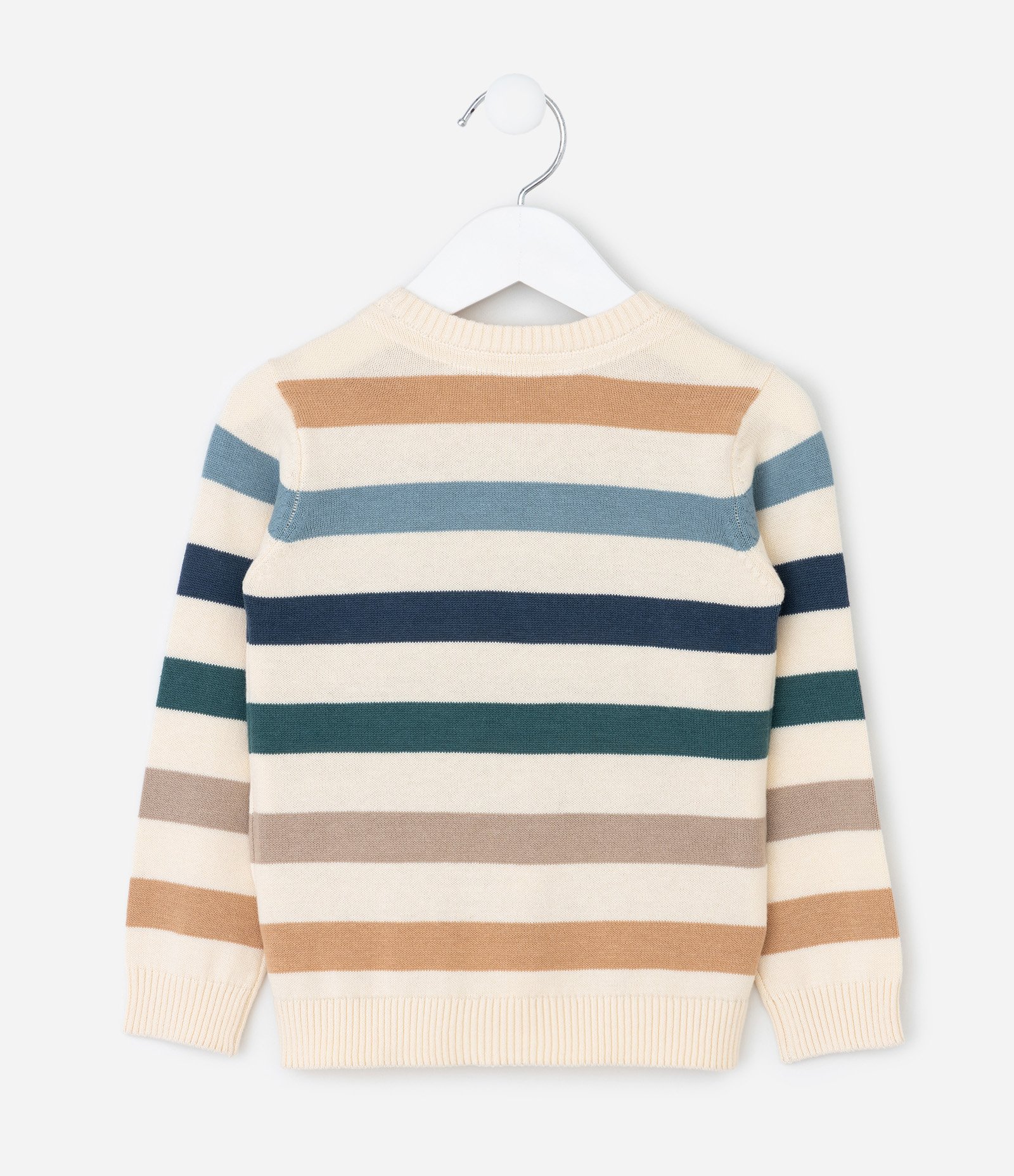 Casaco Infantil em Tricô com Listras Largas Coloridas – Tam 1 a 5/6 Anos Bege 3