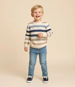 Casaco Infantil em Tricô com Listras Largas Coloridas – Tam 1 a 5/6 Anos