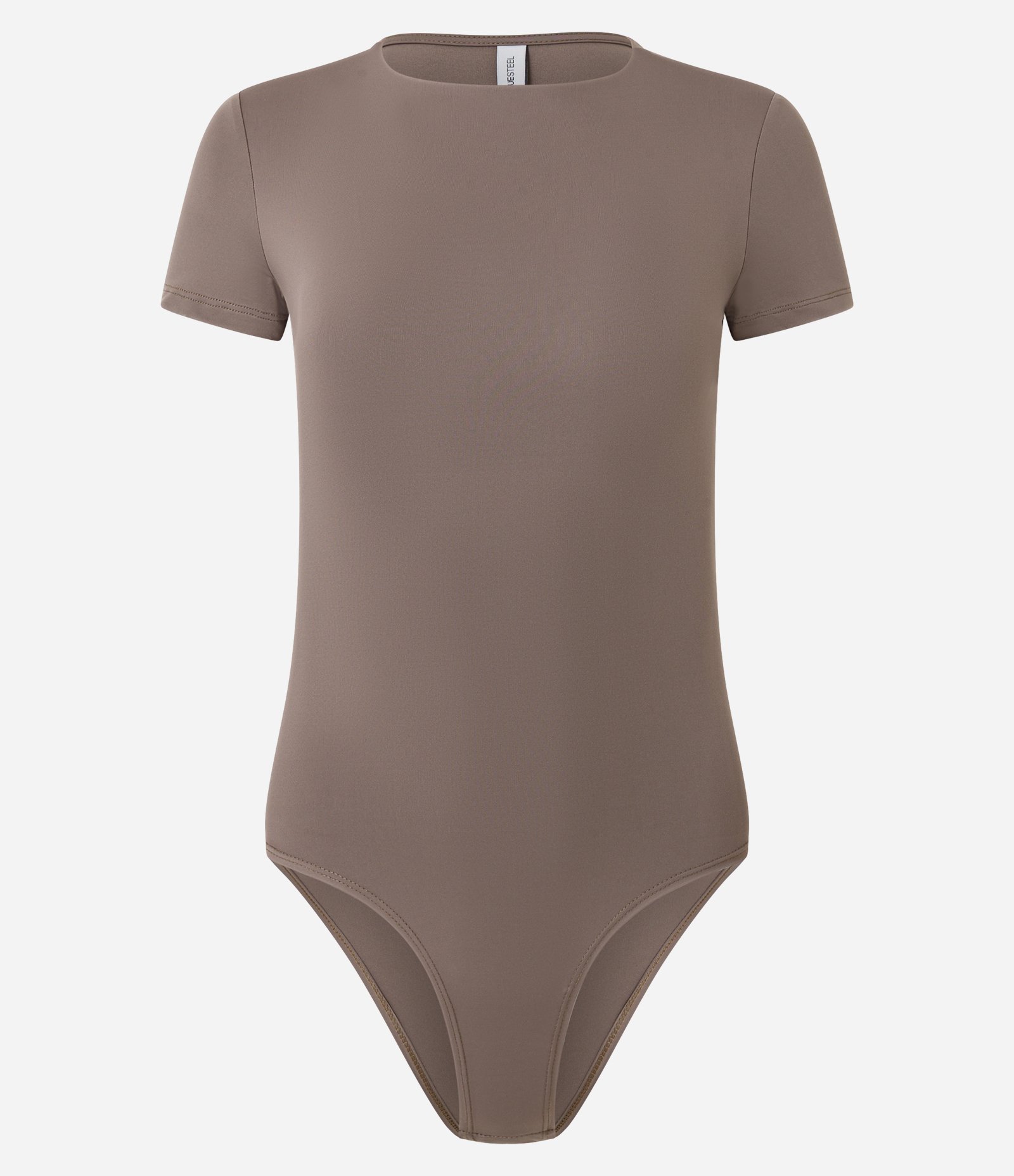 Body Básico em Poliamida com Mangas Curtas Taupe 3