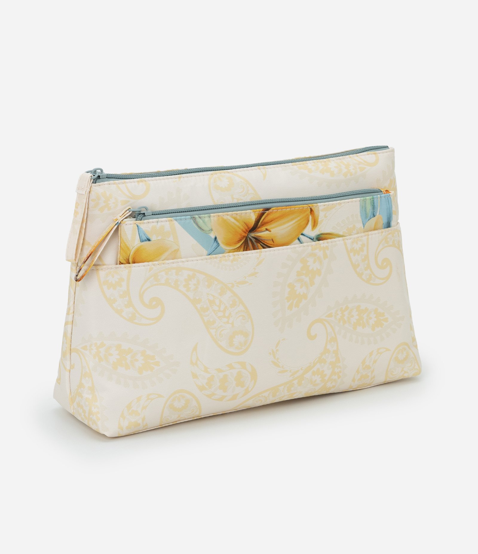 Kit 02 Necessaire com Estampa Floral Amarelo 1