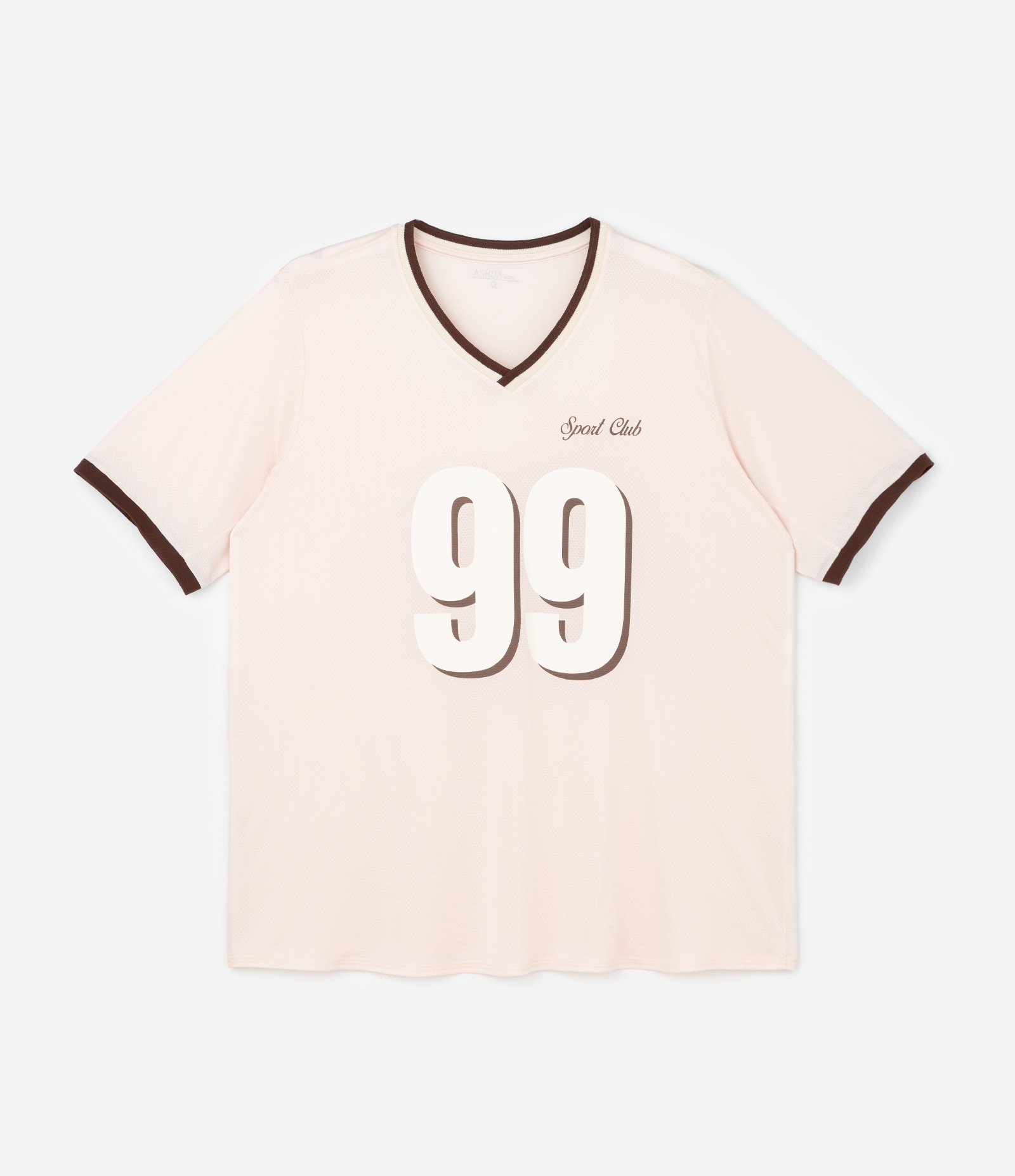 Camiseta Oversized Esportiva com Gola V Retilínea Curve & Plus Size Rosa Claro 5