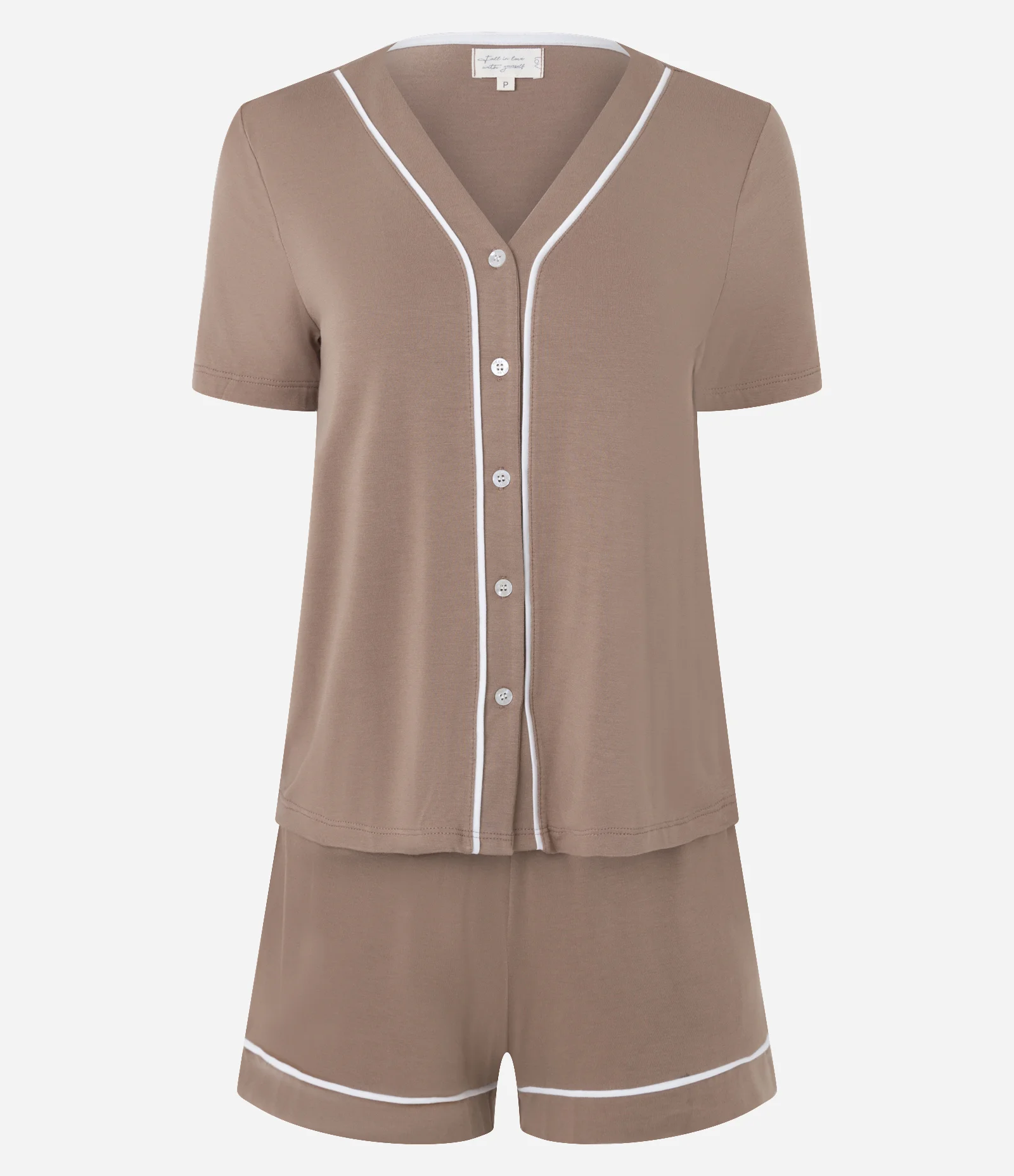 Pijama Short Doll em Viscose com Viés Contrastante Marrom 6