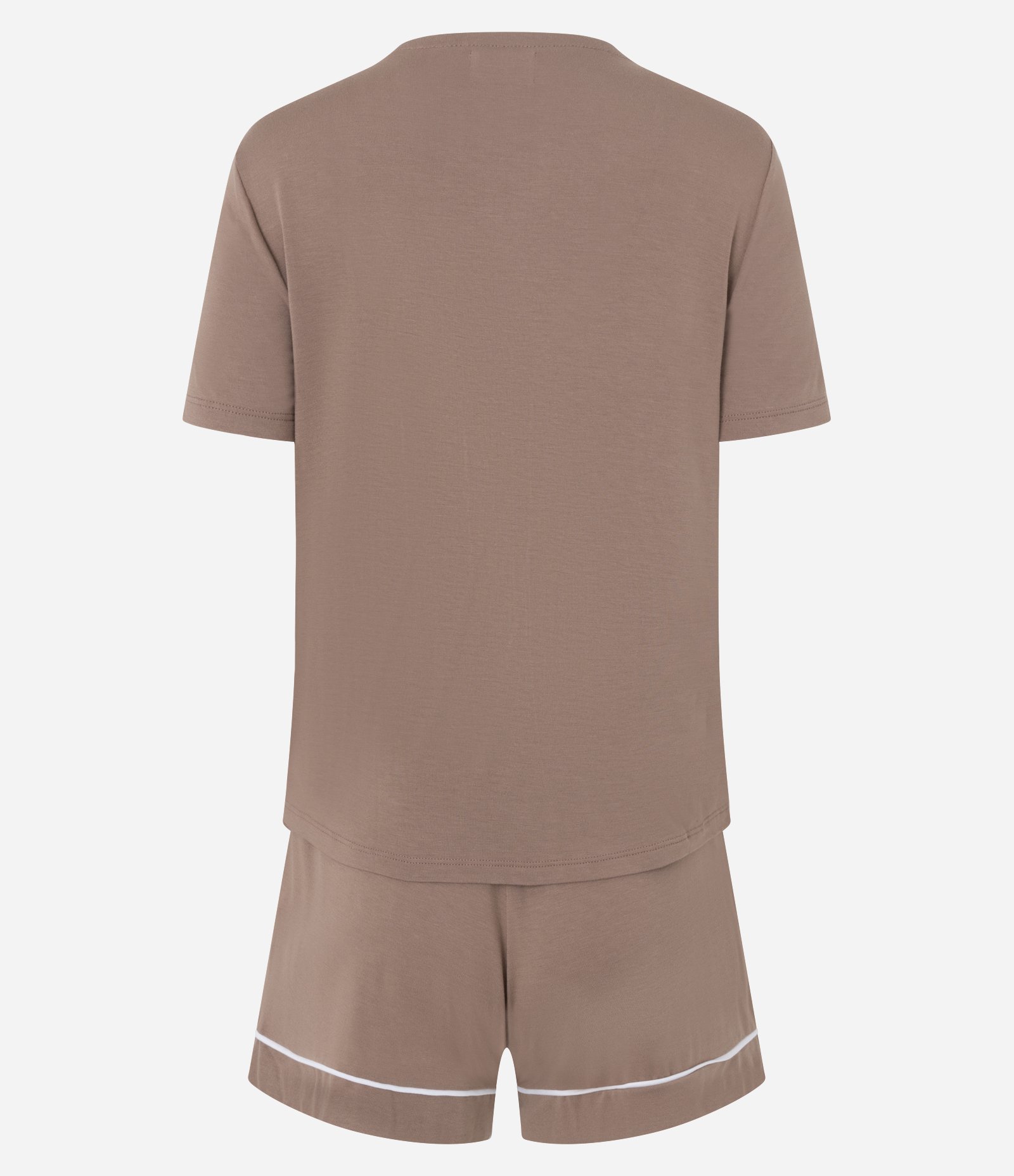Pijama Short Doll em Viscose com Viés Contrastante Marrom 7