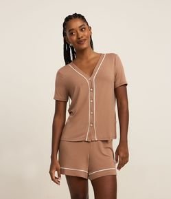 Pijama Short Doll em Viscose com Viés Contrastante
