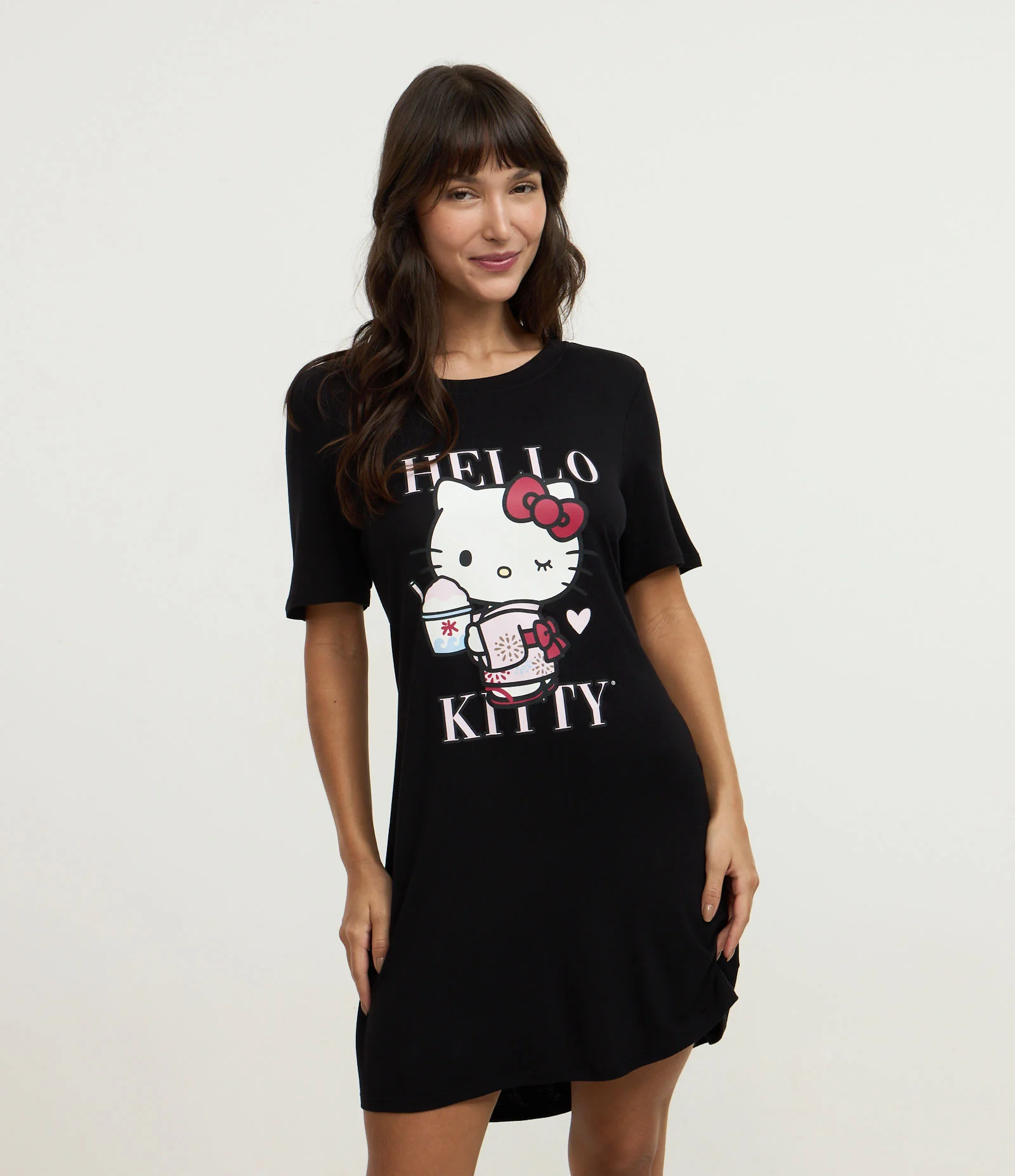 Camisola em Viscolycra com Estampa Hello Kitty Preto 2