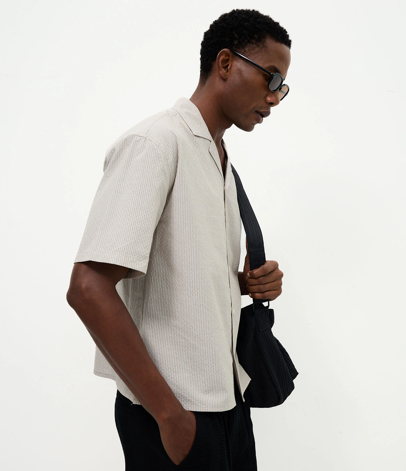 Camisa Boxy em Algodão com Textura e Listras Fio Tinto Verde Claro 1