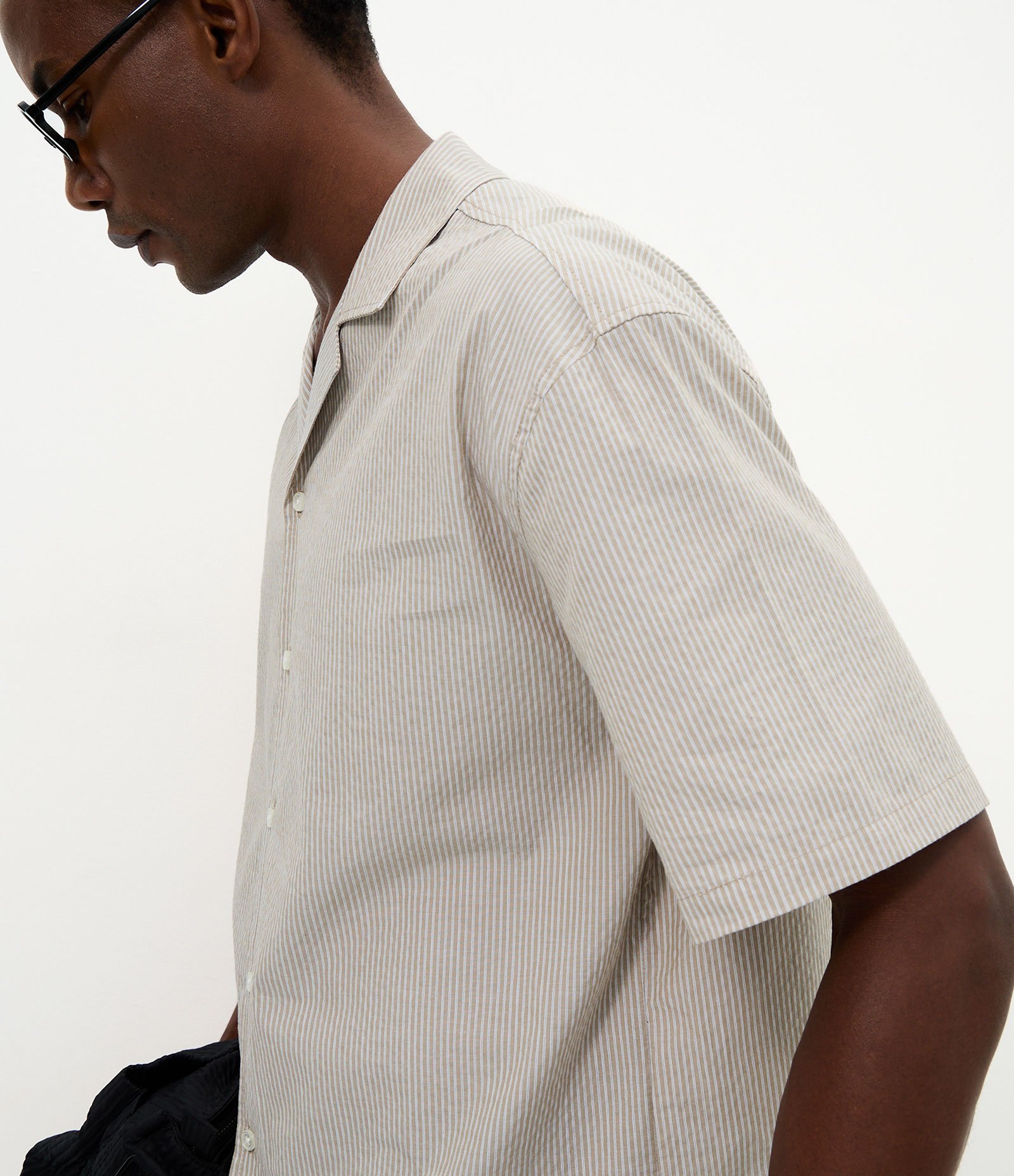 Camisa Boxy em Algodão com Textura e Listras Fio Tinto Verde Claro 3