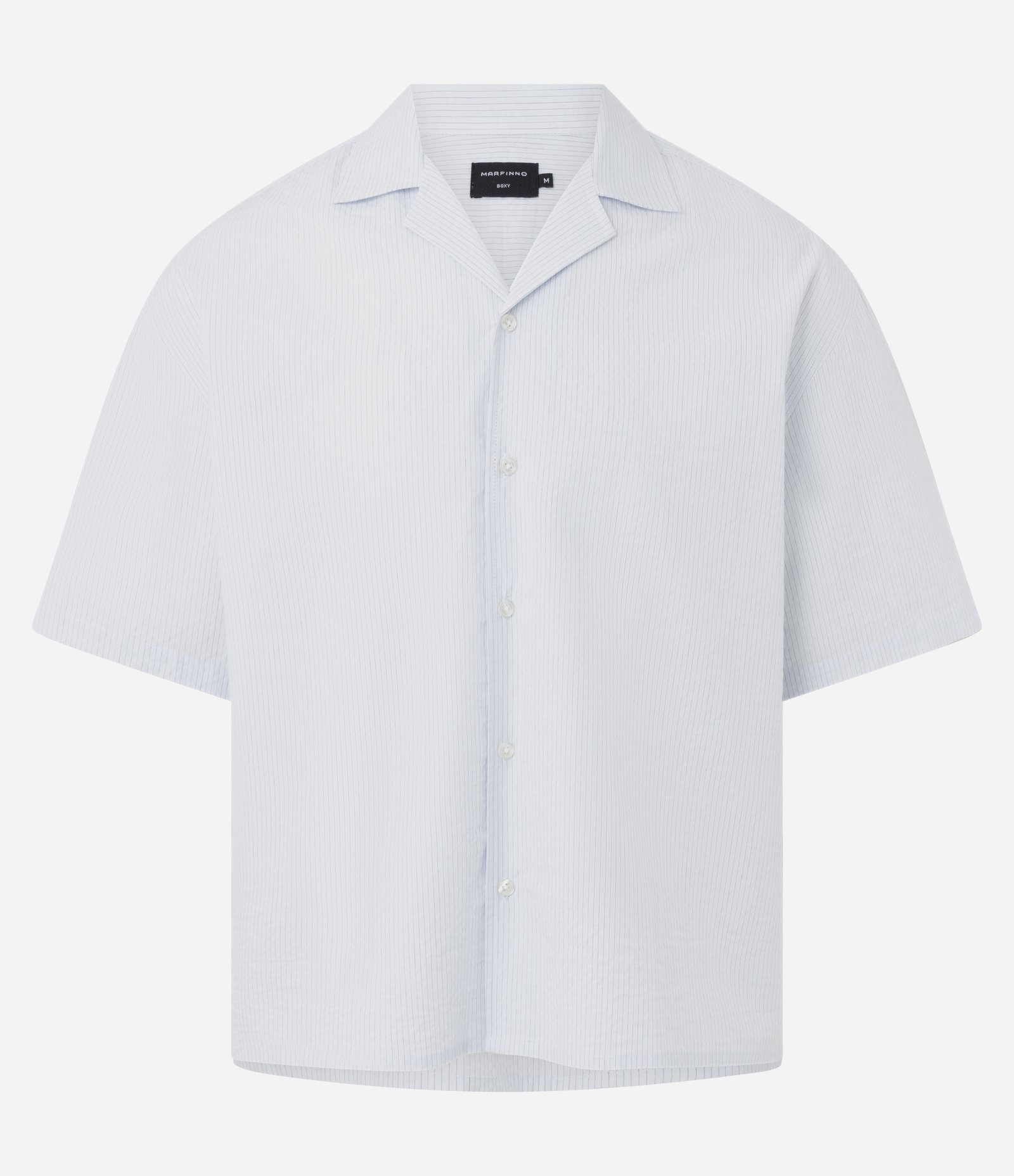Camisa Boxy em Algodão com Textura e Listras Fio Tinto Cinza Claro 1