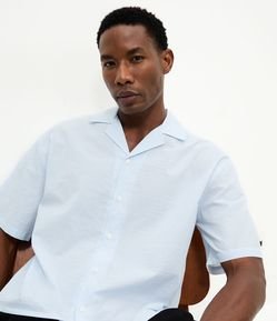 Camisa Boxy em Algodão com Textura e Listras Fio Tinto