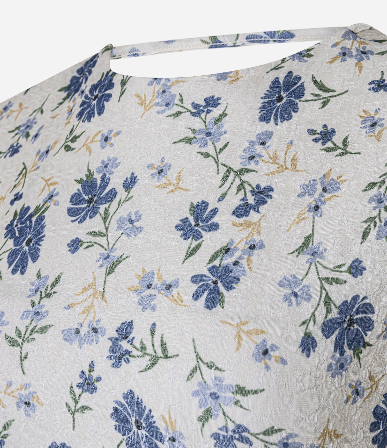 Body em Anarruga com Estampa Floral Liberty e Franzido Lateral Branco/Azul 6