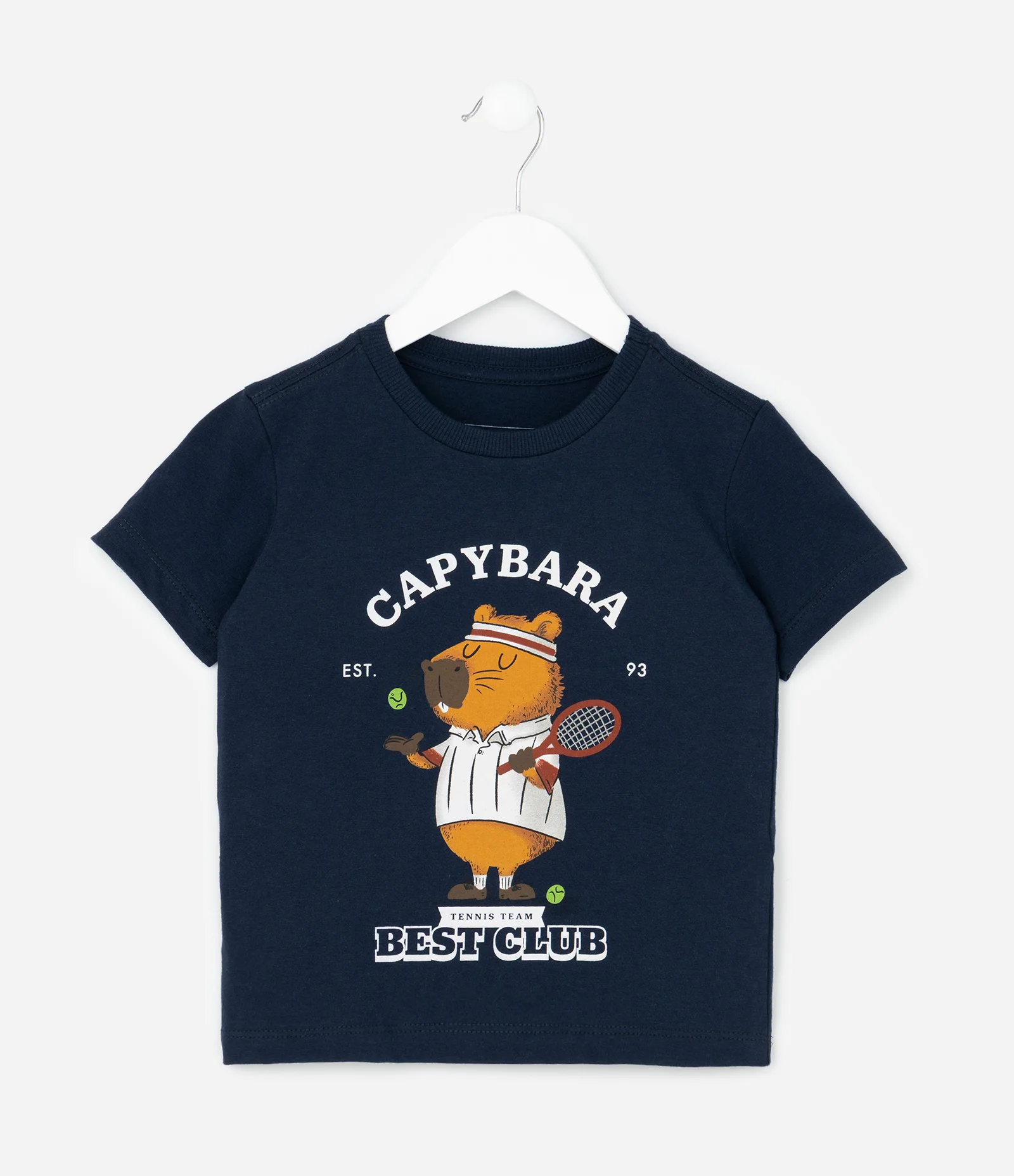Camiseta Infantil com Estampa Capivara Tenista - Tam 1 a 6 Anos Azul 1