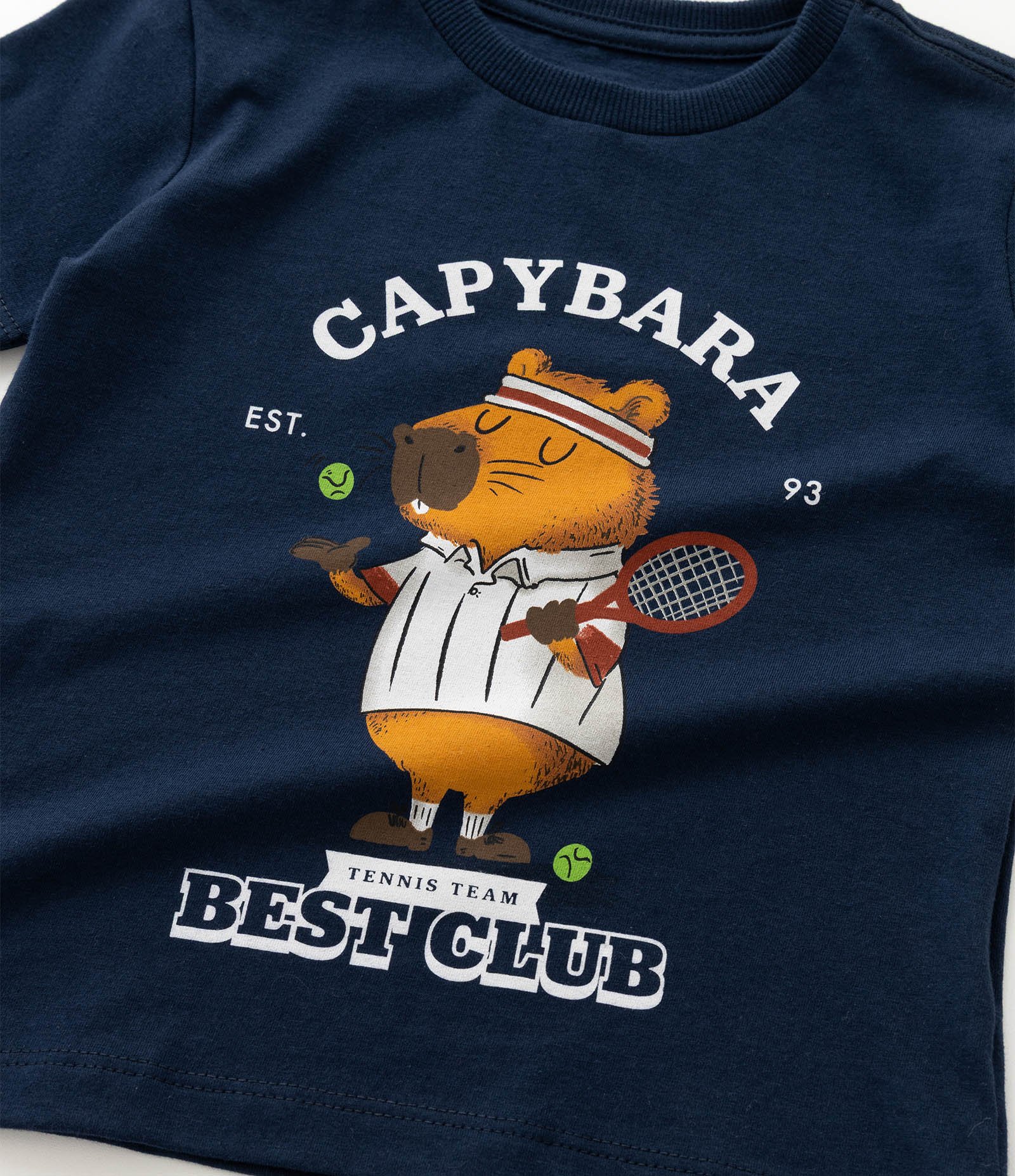 Camiseta Infantil com Estampa Capivara Tenista - Tam 1 a 6 Anos Azul 6