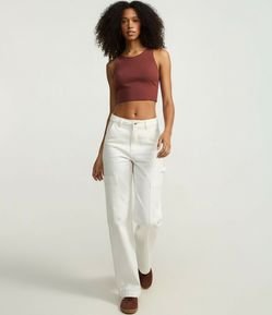 Blusa Cropped sem Manga em Algodão com Textura Canelada