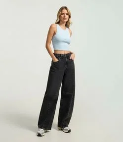 Blusa Cropped sem Manga em Algodão com Textura Canelada