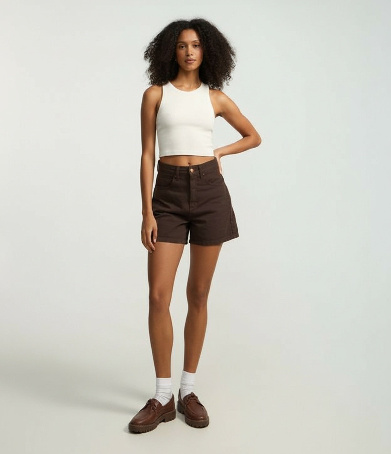 Blusa Cropped sem Manga em Algodão com Textura Canelada Bege 1