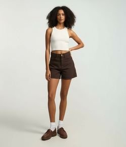 Blusa Cropped sem Manga em Algodão com Textura Canelada