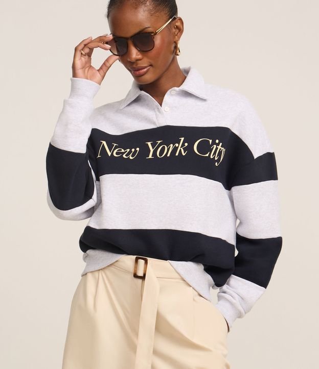 Casaco em Moletom com Lettering e Listras