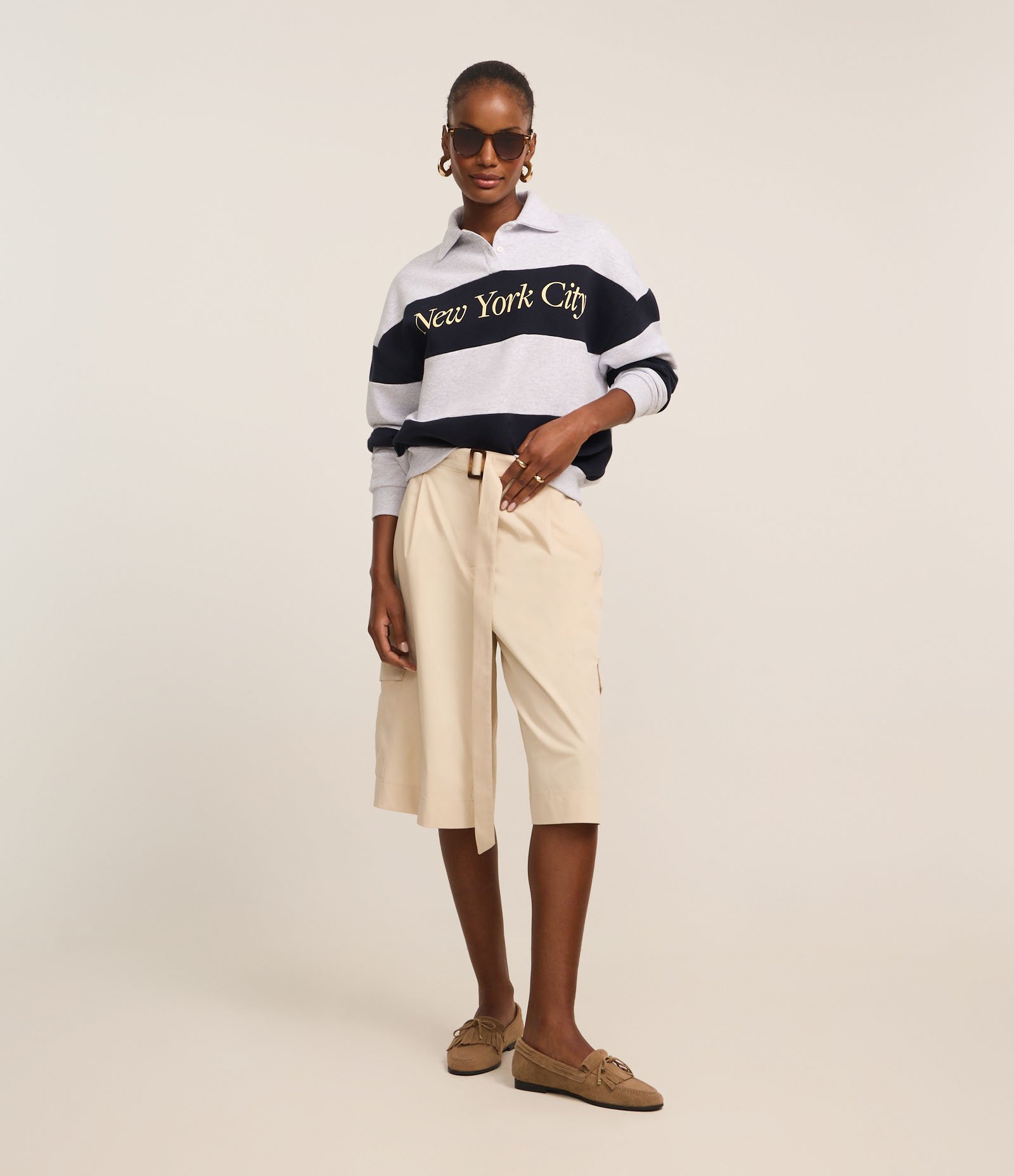 Casaco em Moletom com Lettering e Listras Cinza 2