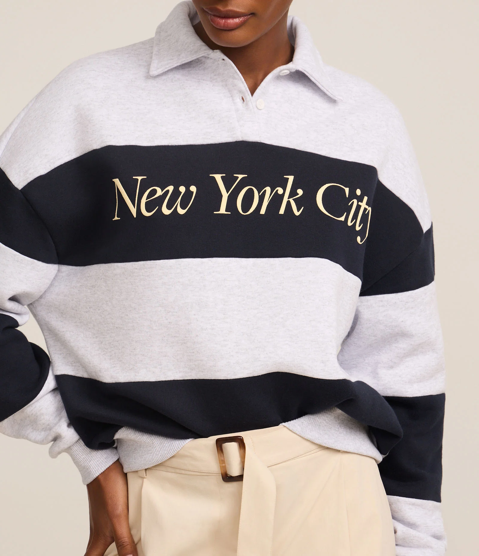 Casaco em Moletom com Lettering e Listras Cinza 4