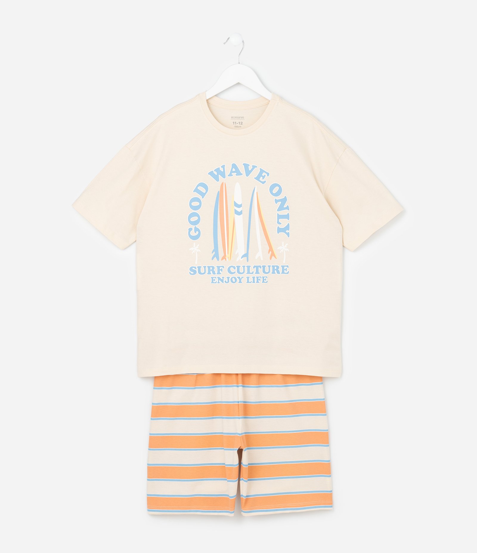 Pijama Infantil Curto com Estampa de Surf - Tam 8 ao 16 Anos Laranja/Bege 1