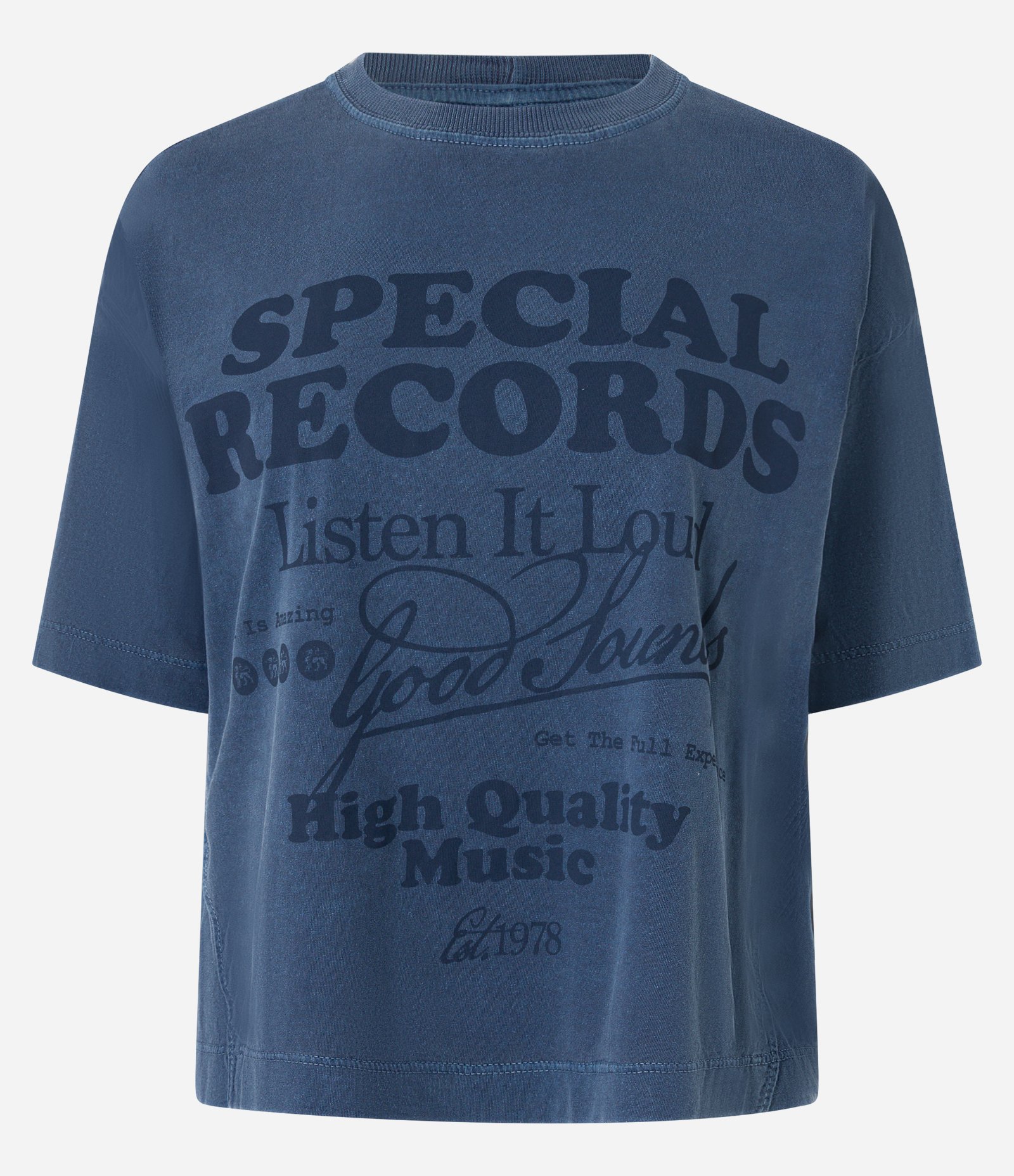 Camiseta Over em Cotton com Estampa Lettering Special Records Azul 6