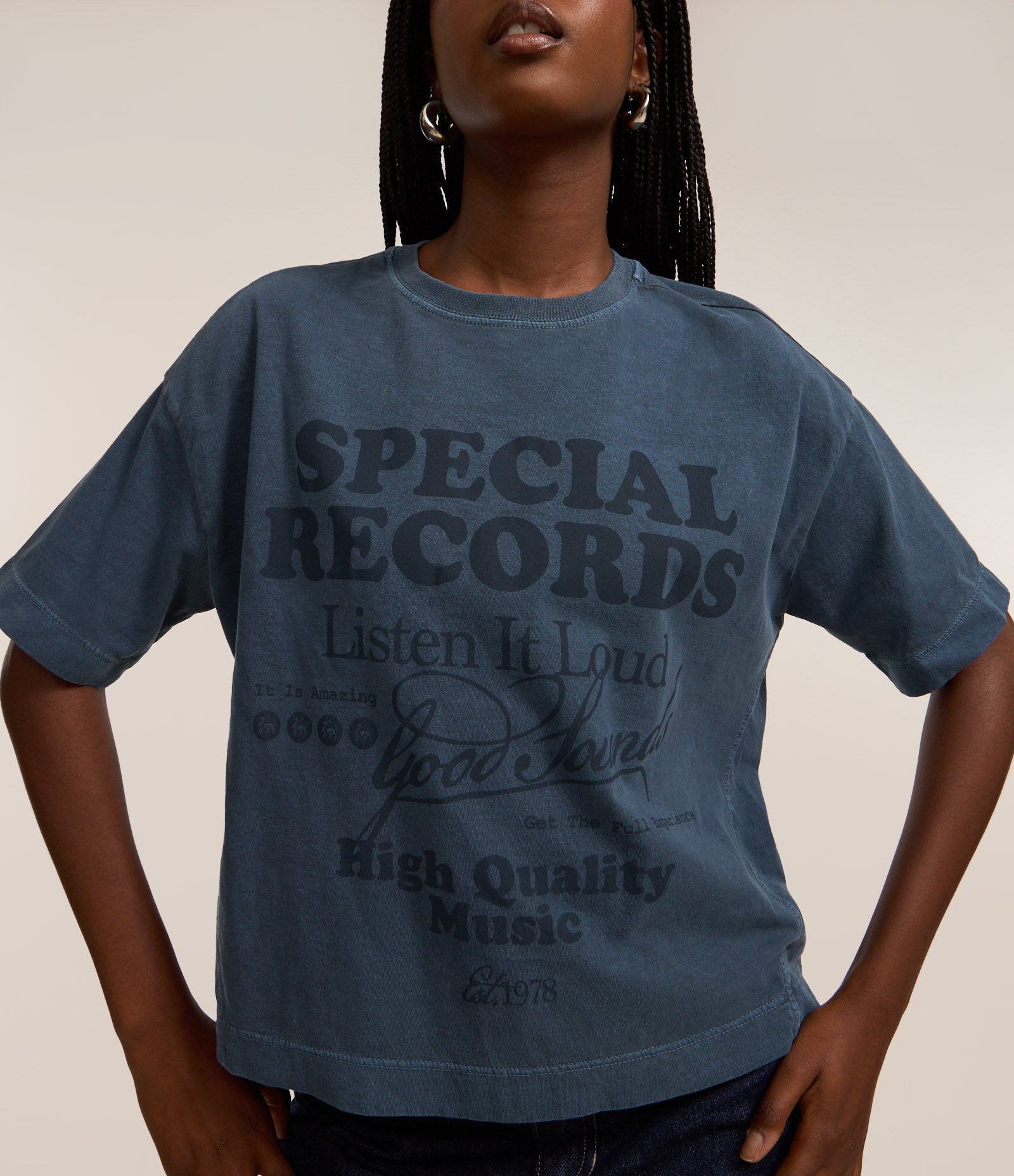 Camiseta Over em Cotton com Estampa Lettering Special Records Azul 4