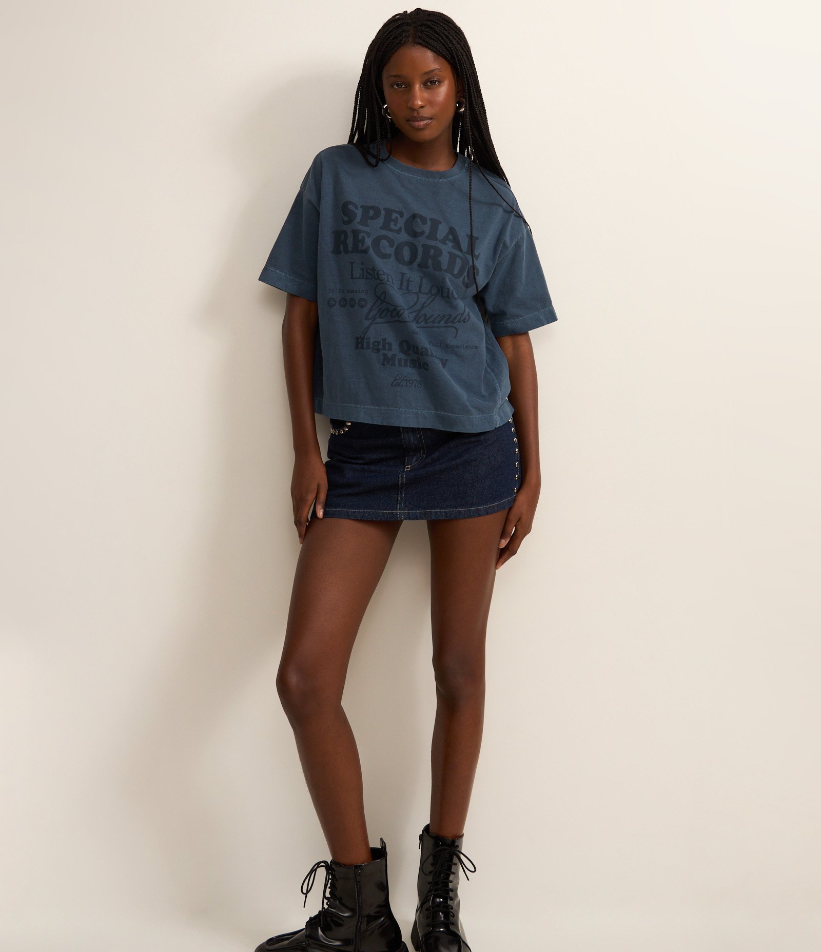 Camiseta Over em Cotton com Estampa Lettering Special Records Azul 5