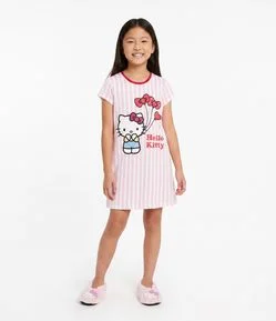 Camisola Infantil com Estampa e Lettering Hello Kitty - Tam 5 a 14 Anos
